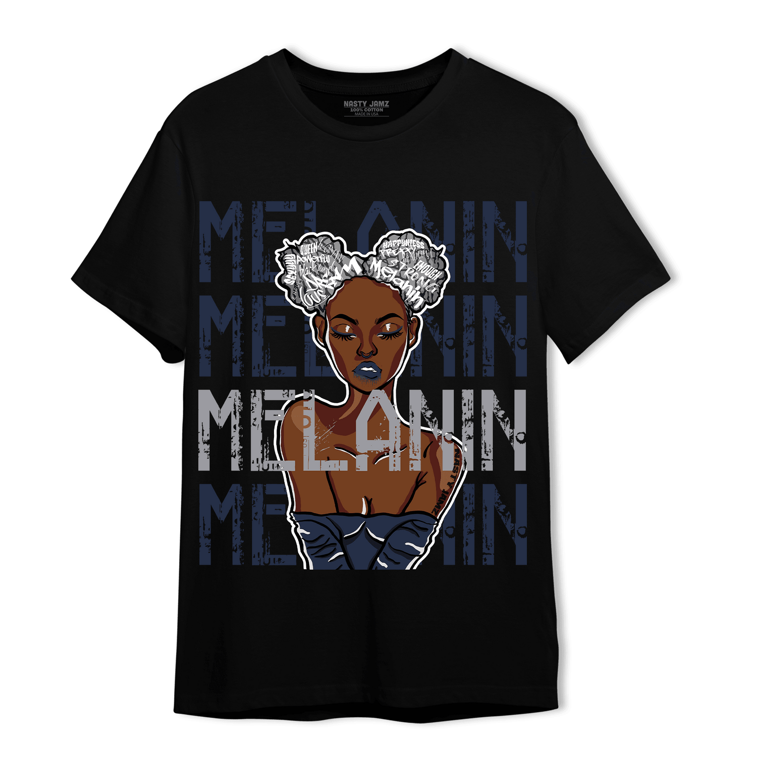 White Navy 3s T Shirt Match Melanin Girl - NastyJamz
