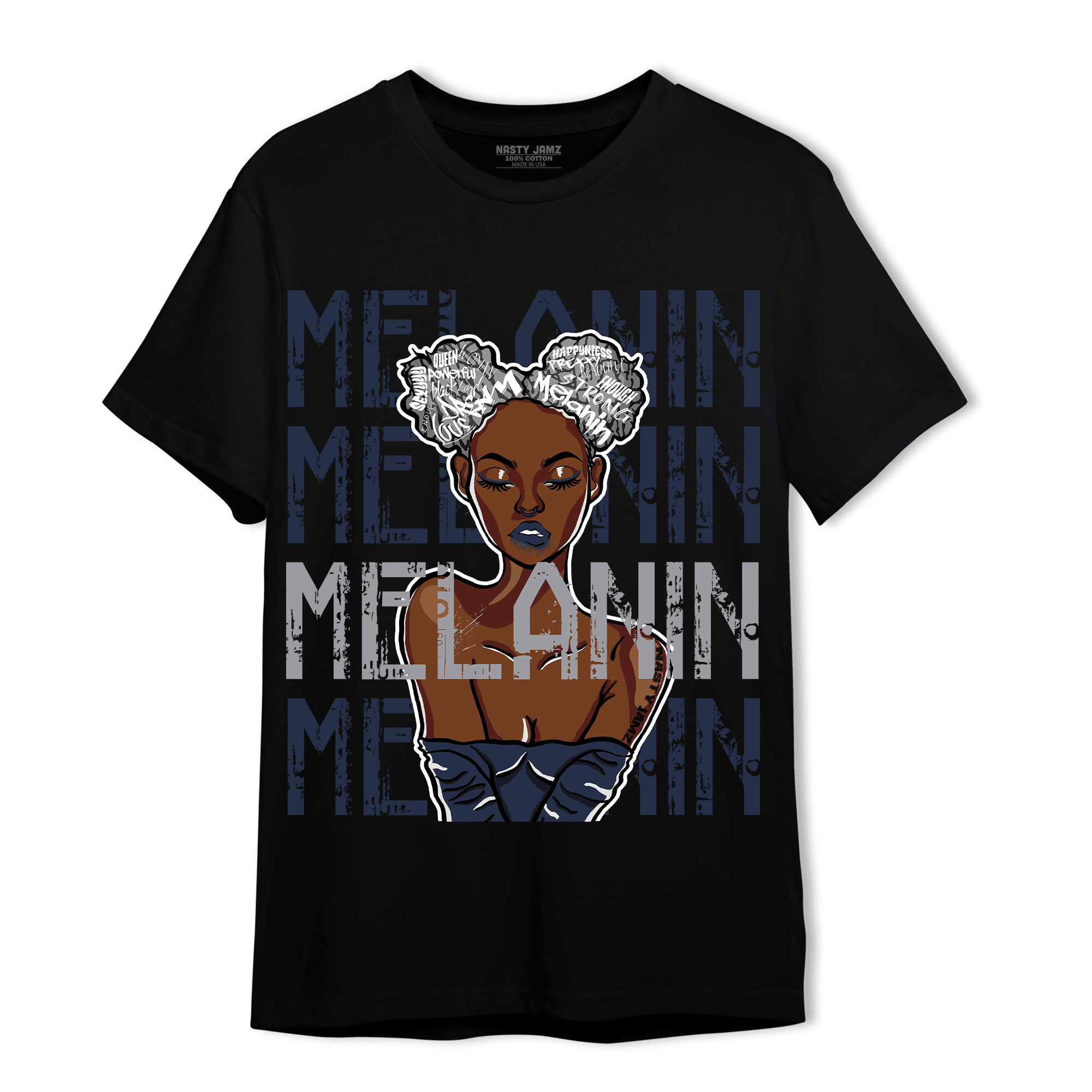White Navy 3s T Shirt Match Melanin Girl - NastyJamz