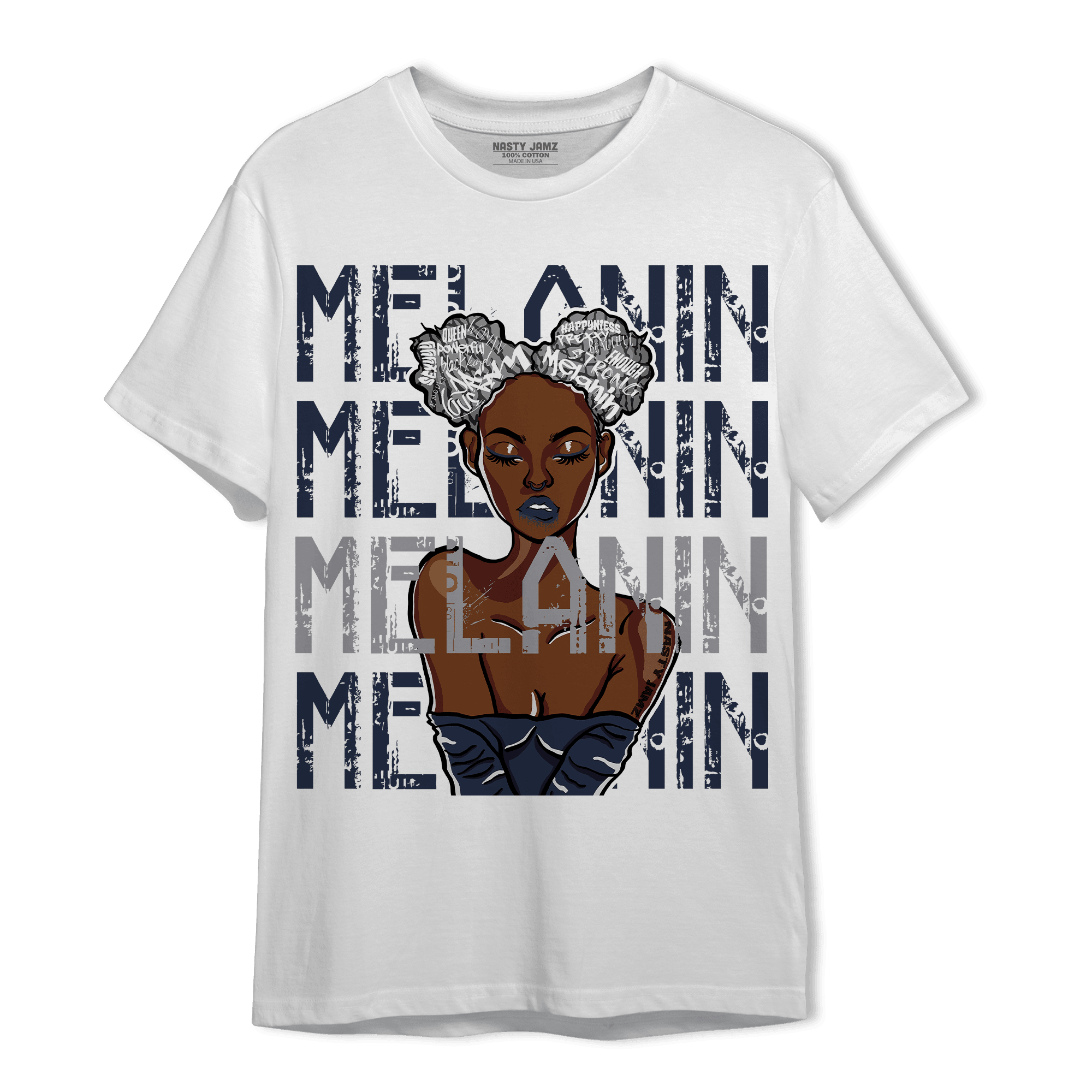 White Navy 3s T Shirt Match Melanin Girl - NastyJamz