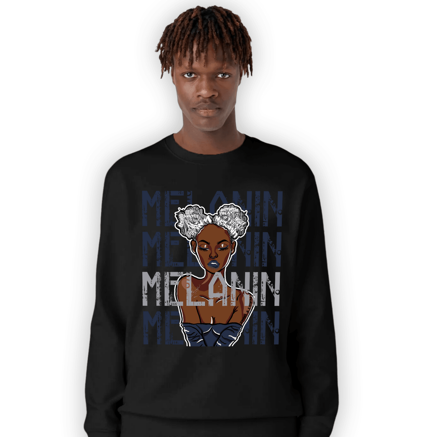 White Navy 3s Sweatshirt Match Melanin Girl - NastyJamz