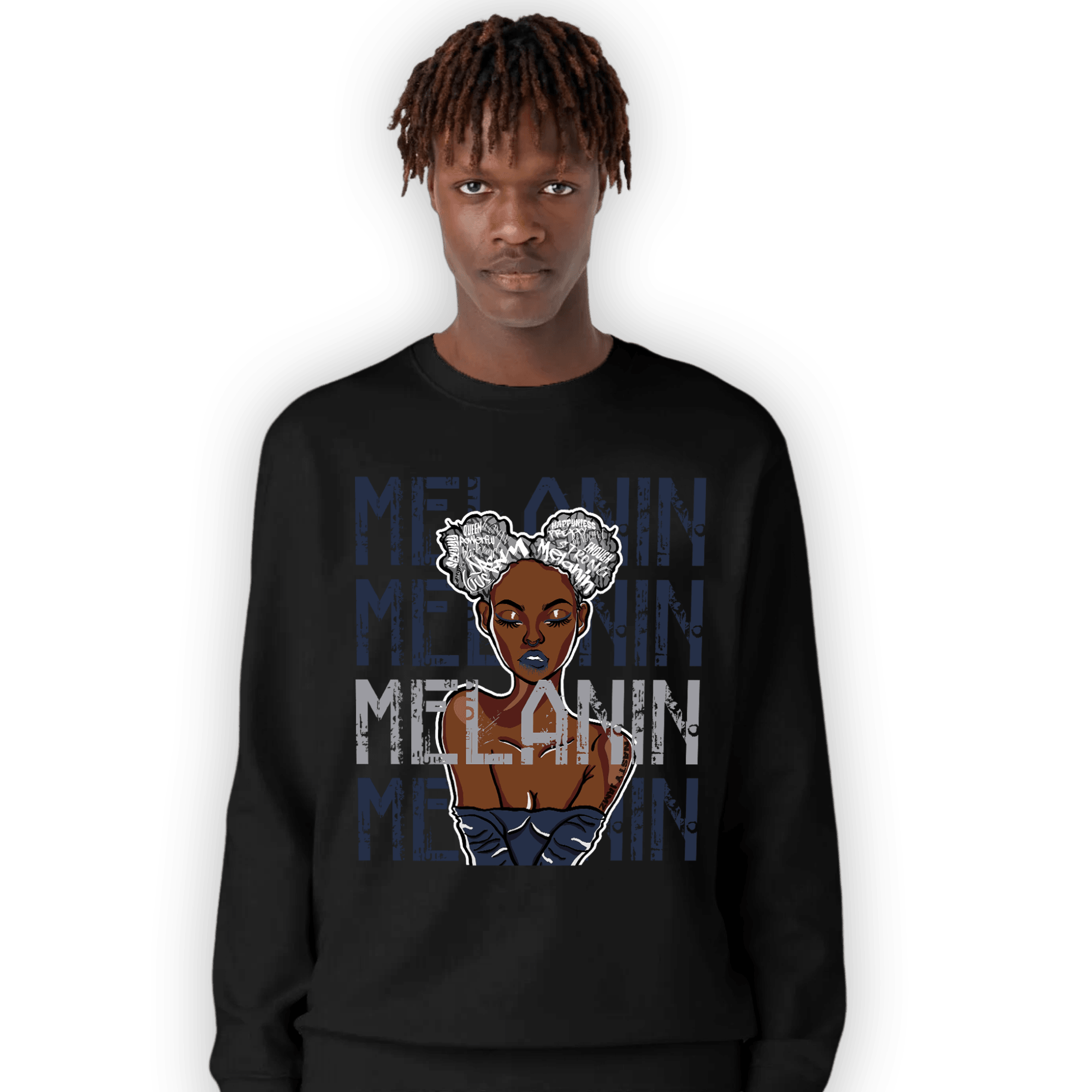 White Navy 3s Sweatshirt Match Melanin Girl - NastyJamz