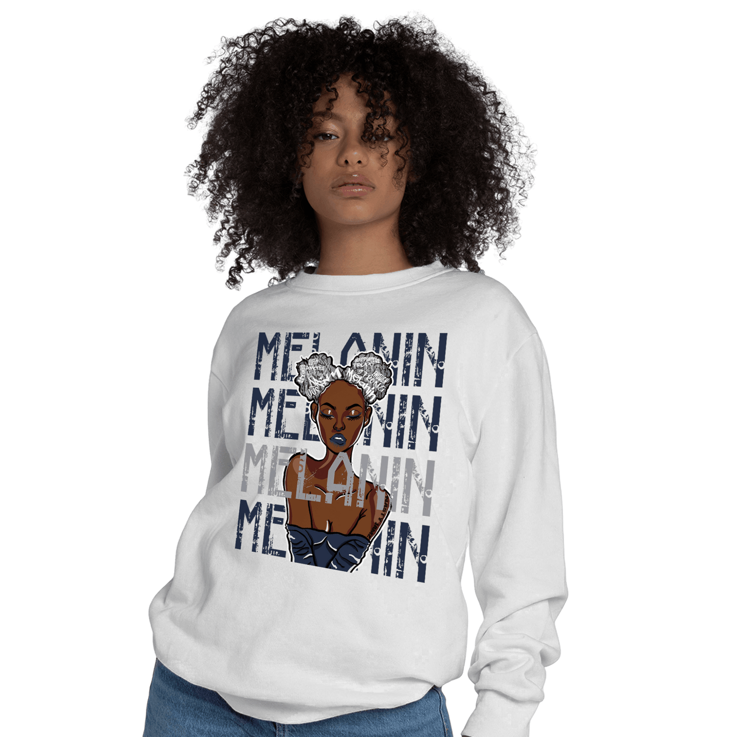 White Navy 3s Sweatshirt Match Melanin Girl - NastyJamz