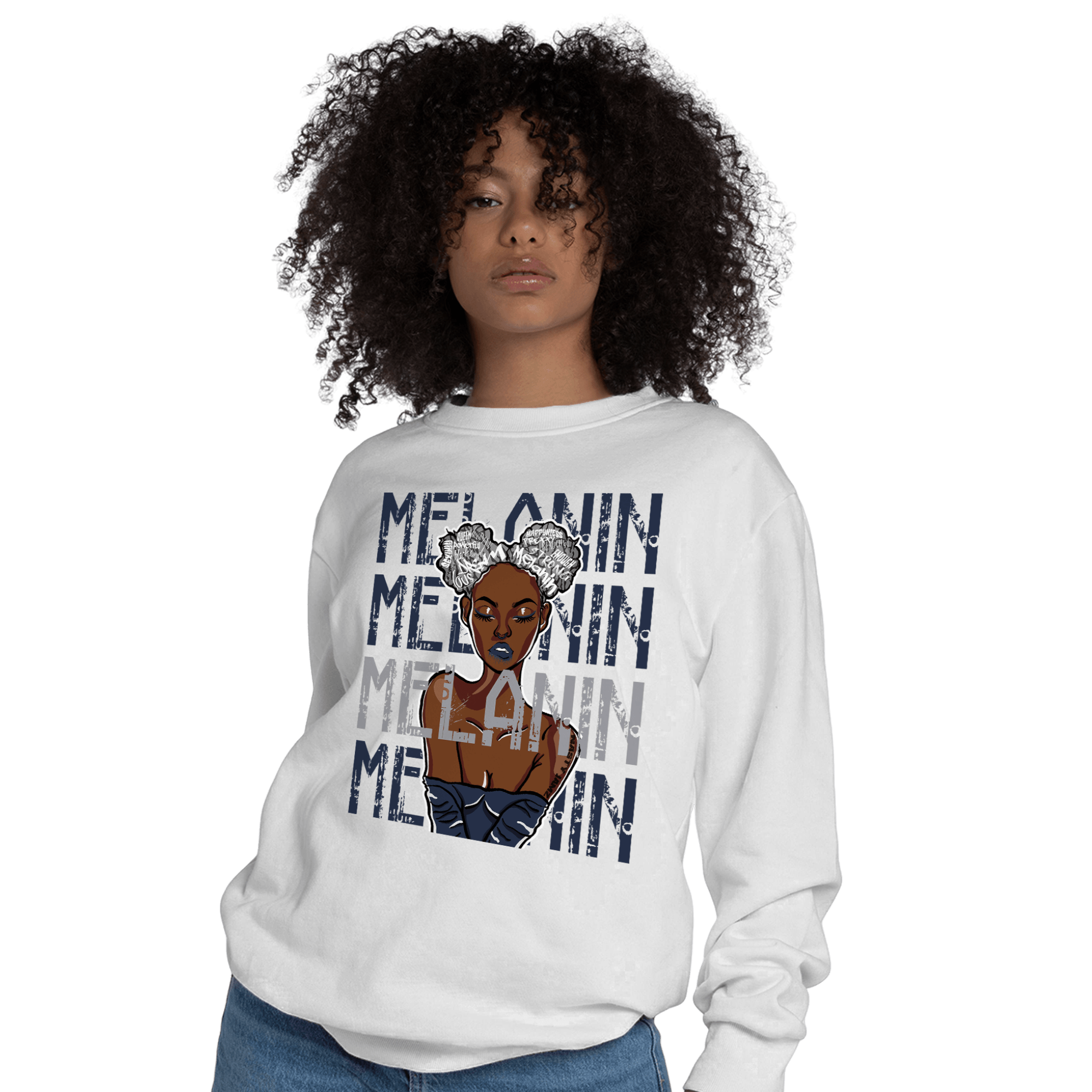White Navy 3s Sweatshirt Match Melanin Girl - NastyJamz