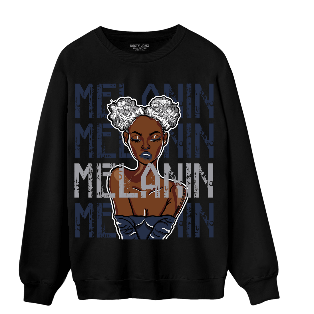 White Navy 3s Sweatshirt Match Melanin Girl - NastyJamz