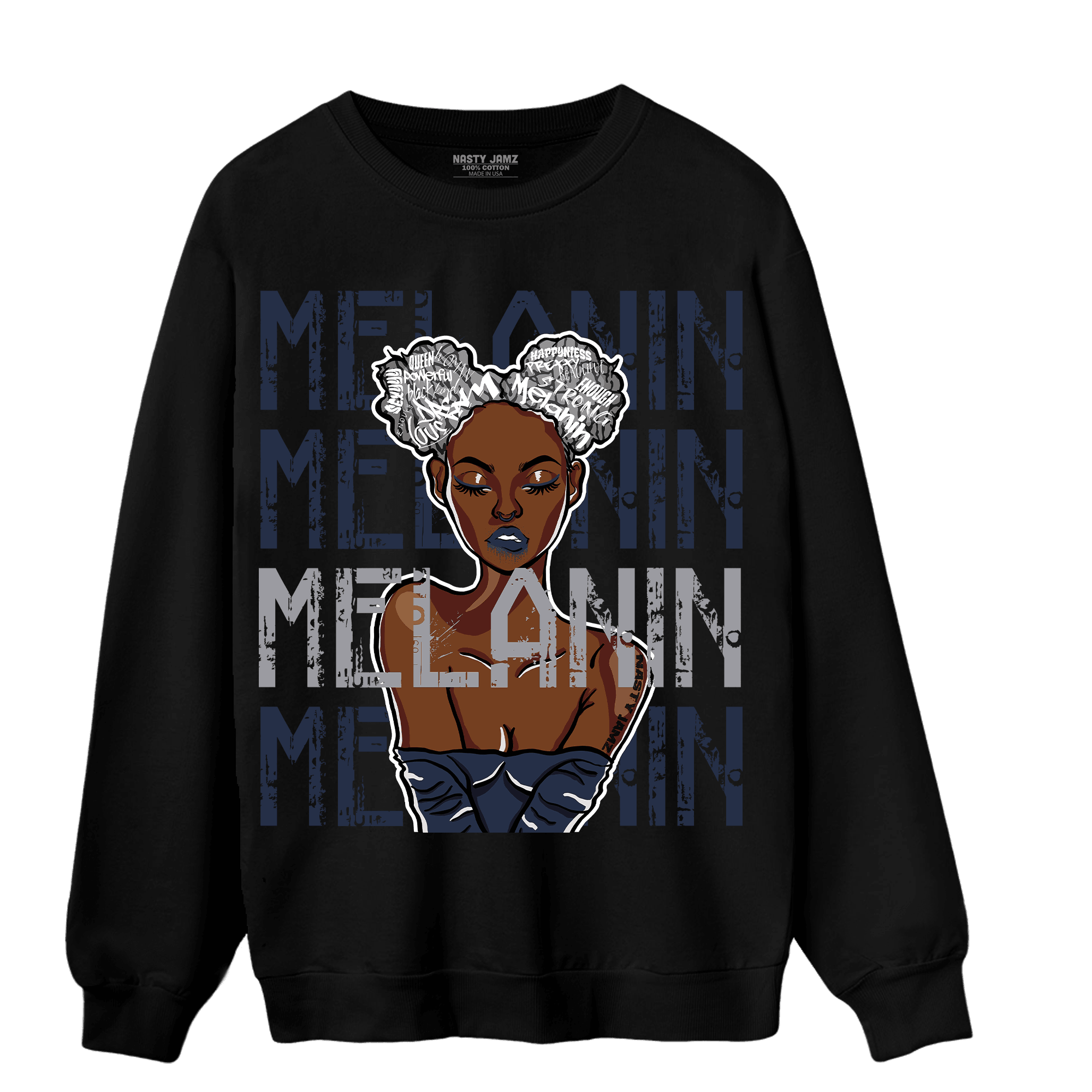 White Navy 3s Sweatshirt Match Melanin Girl - NastyJamz