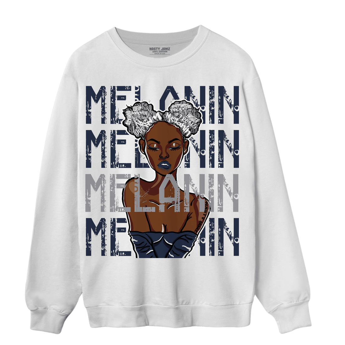 White Navy 3s Sweatshirt Match Melanin Girl - NastyJamz