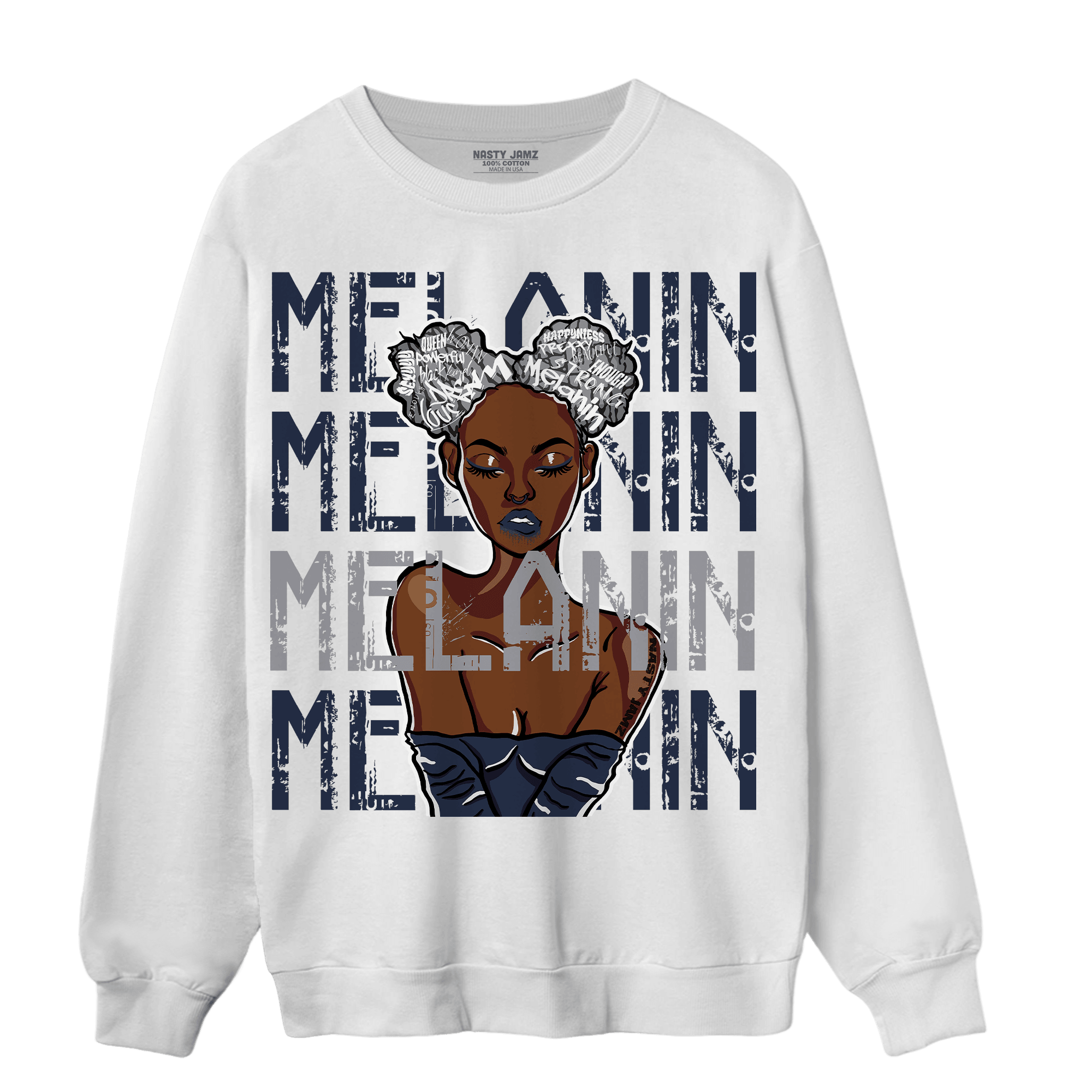 White Navy 3s Sweatshirt Match Melanin Girl - NastyJamz