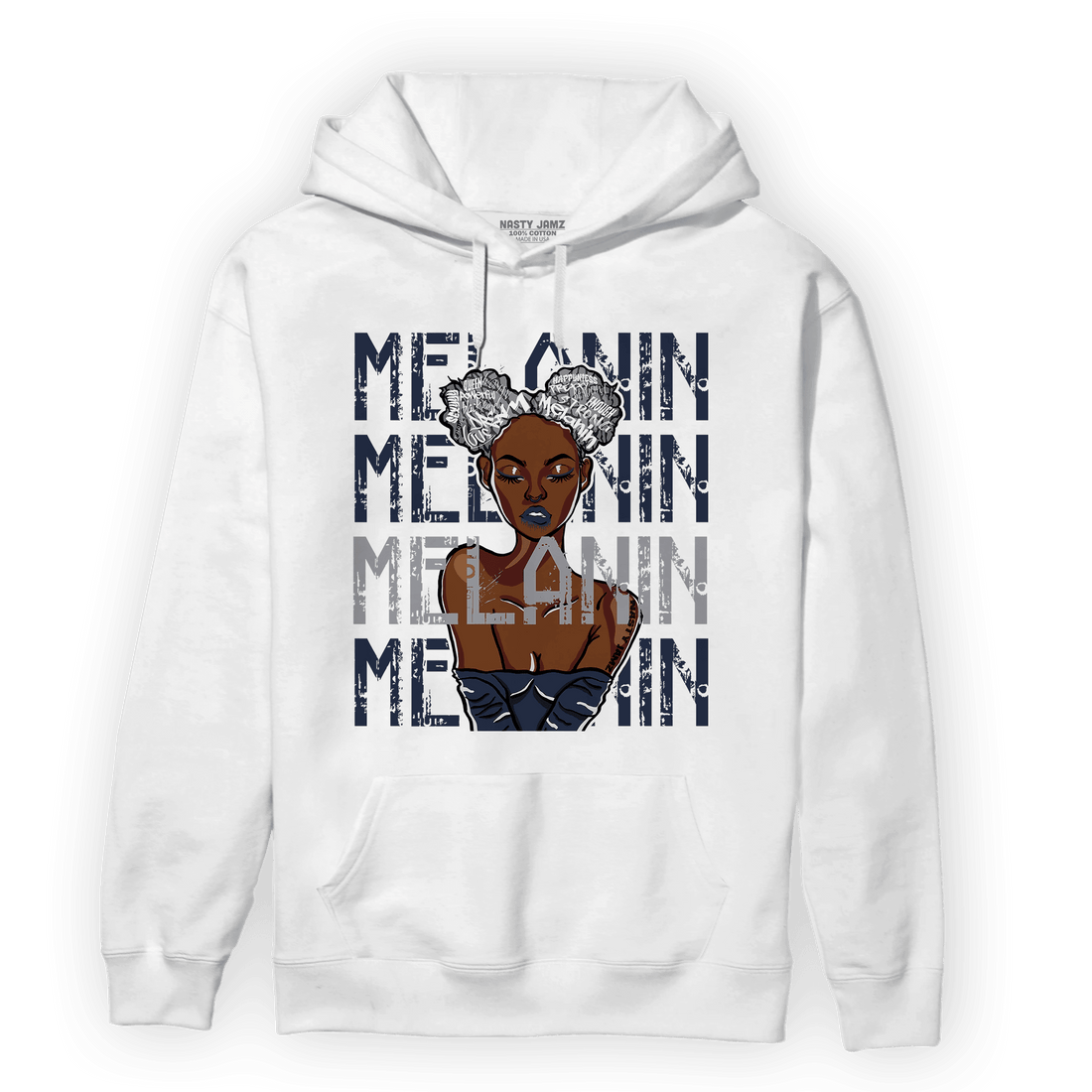 White Navy 3s Hoodie Match Melanin Girl - NastyJamz