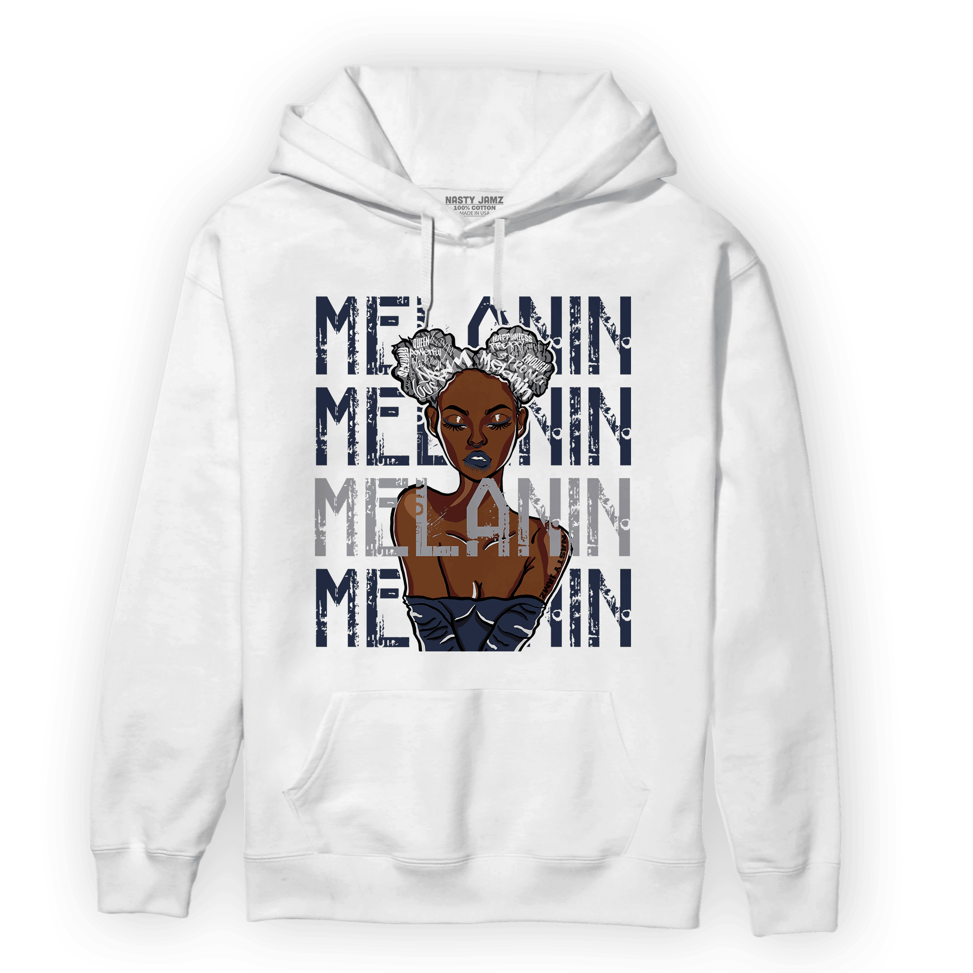 White Navy 3s Hoodie Match Melanin Girl - NastyJamz