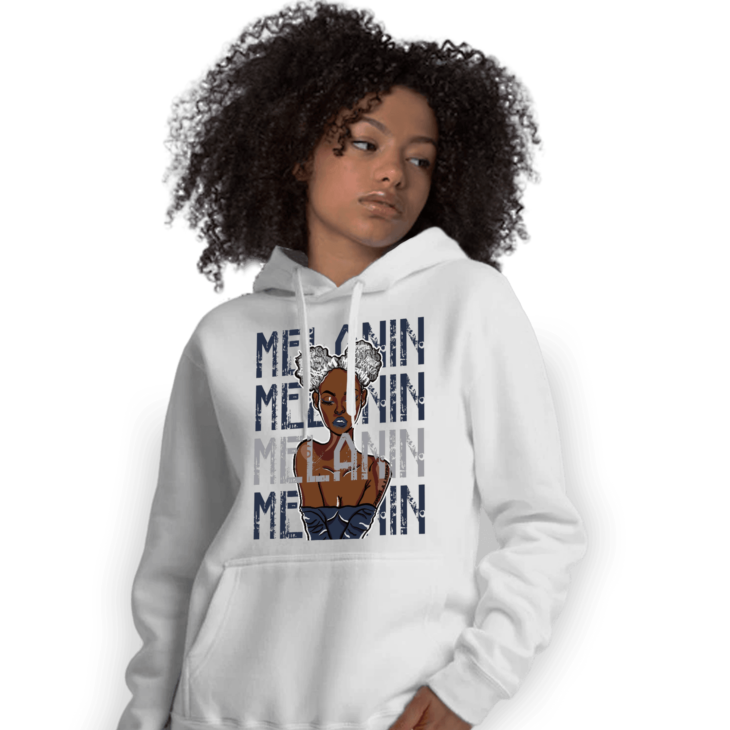 White Navy 3s Hoodie Match Melanin Girl - NastyJamz