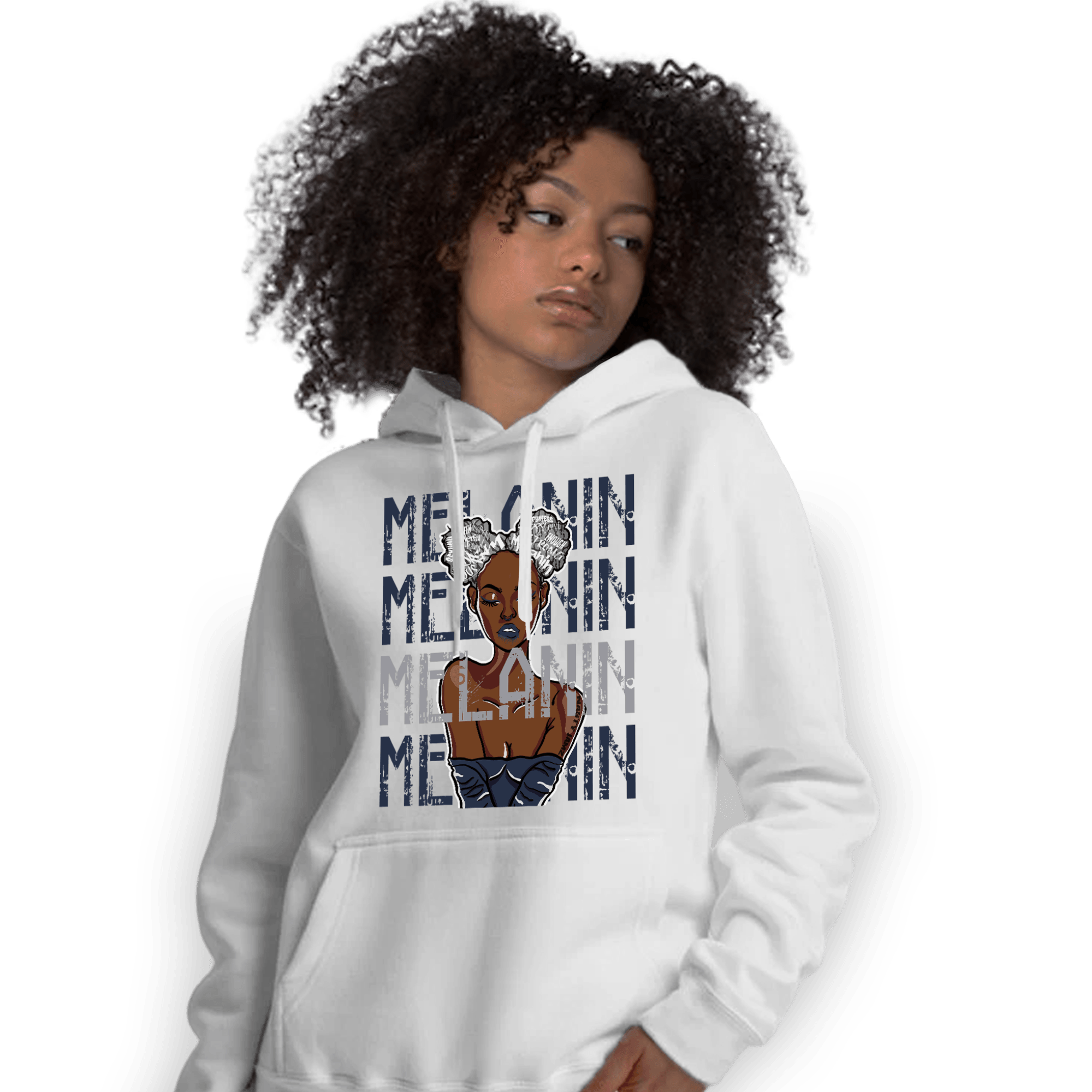 White Navy 3s Hoodie Match Melanin Girl - NastyJamz
