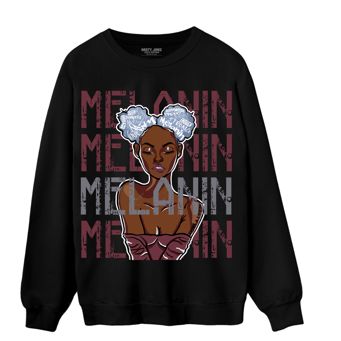 Burgundy 5s Sweatshirt Match Melanin Girl - NastyJamz