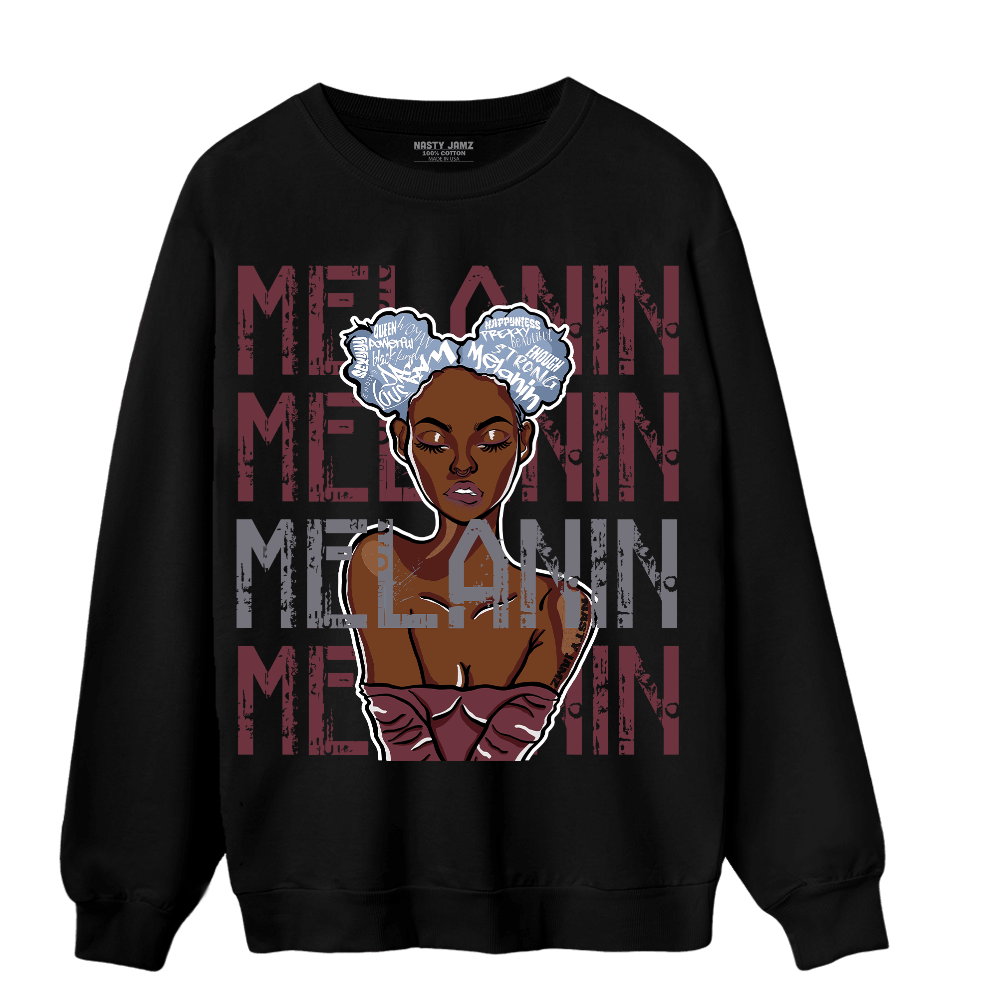 Burgundy 5s Sweatshirt Match Melanin Girl - NastyJamz