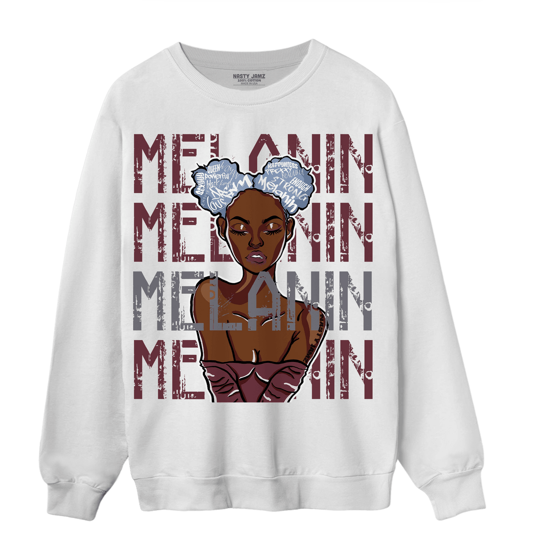 Burgundy 5s Sweatshirt Match Melanin Girl - NastyJamz