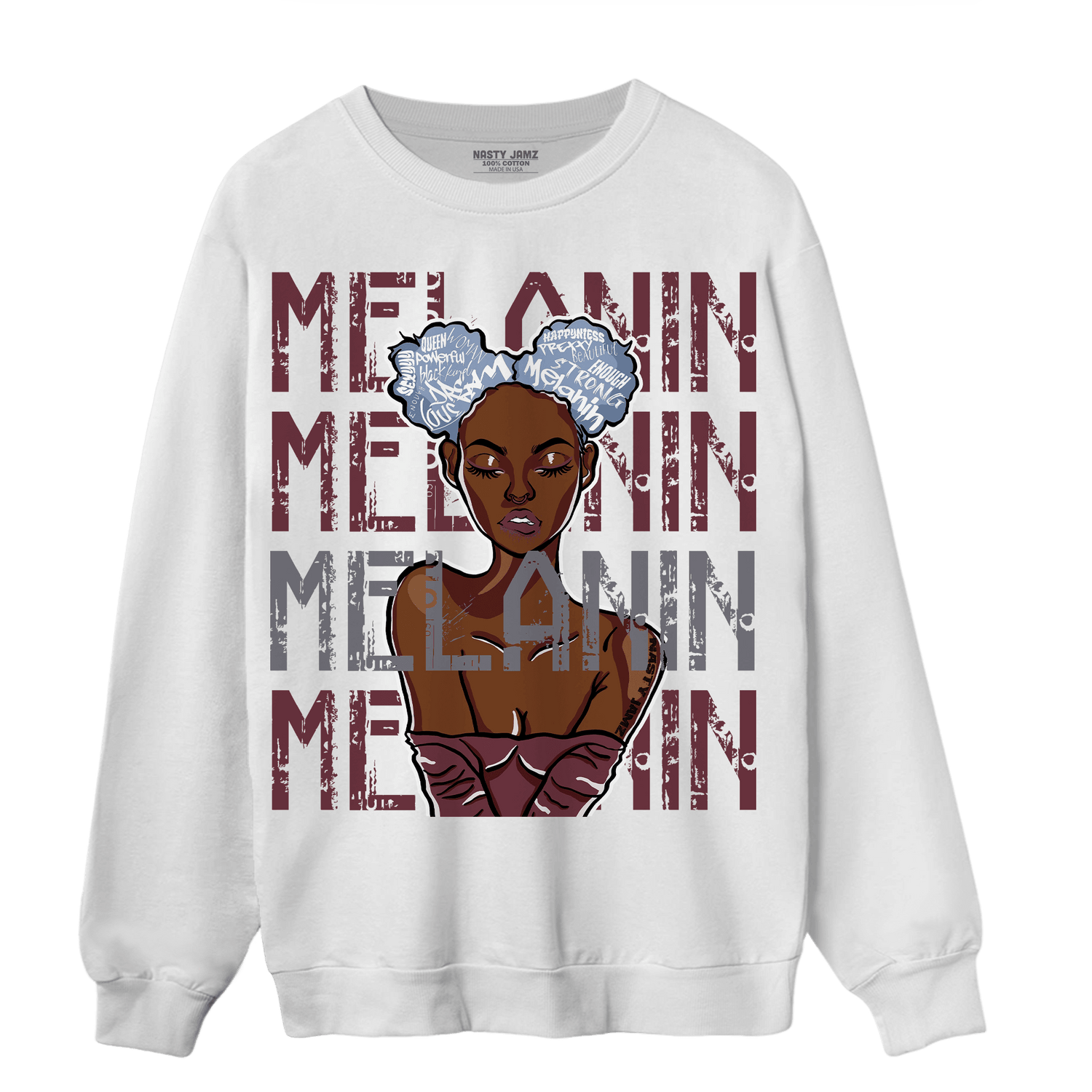 Burgundy 5s Sweatshirt Match Melanin Girl - NastyJamz