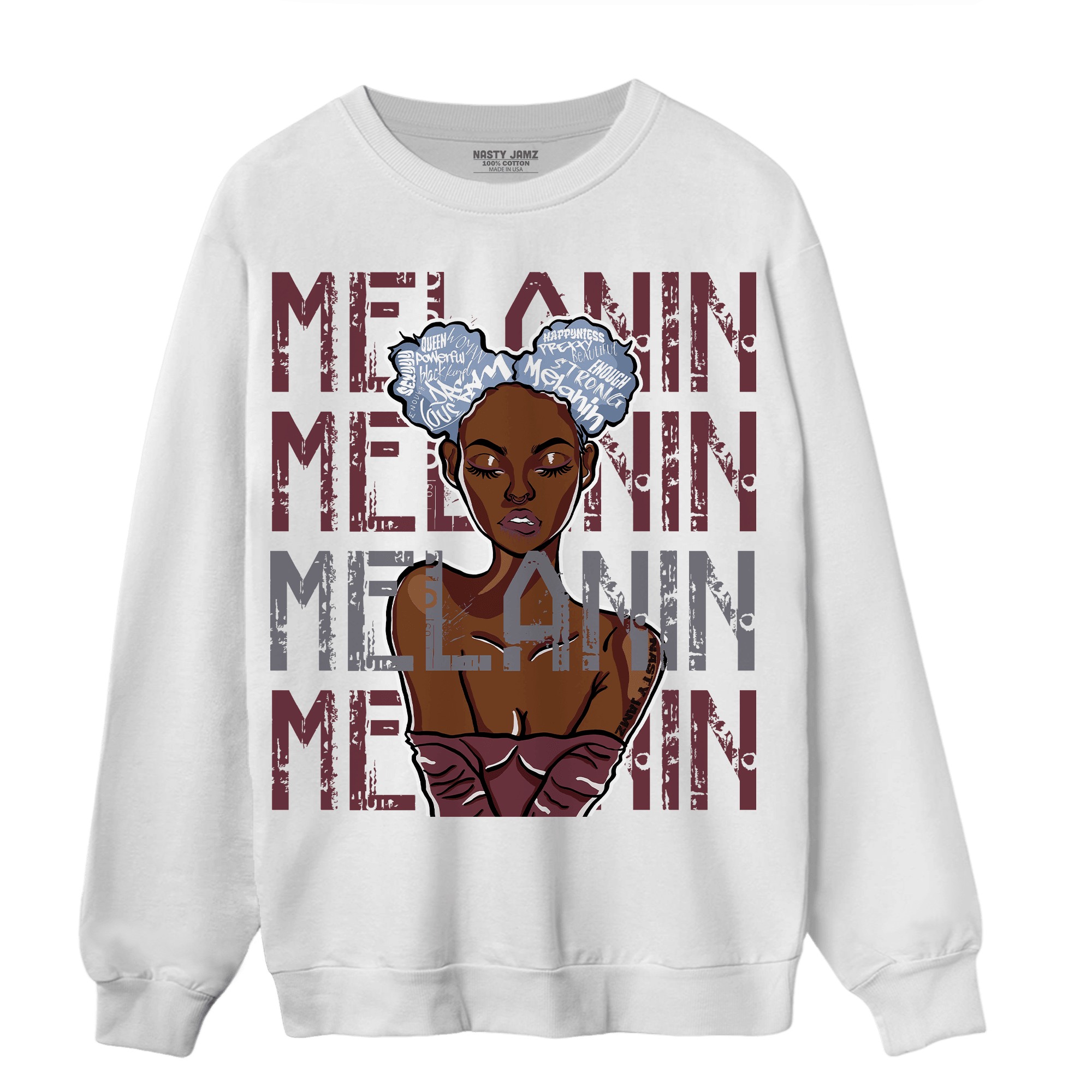Burgundy 5s Sweatshirt Match Melanin Girl - NastyJamz