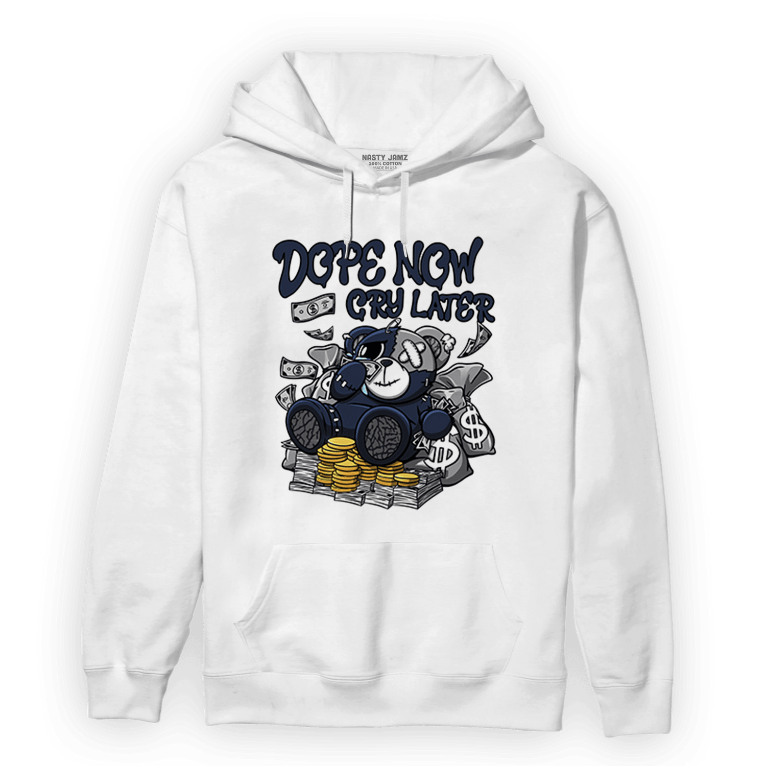 White Navy 3s Hoodie Match Money Cry BER - NastyJamz