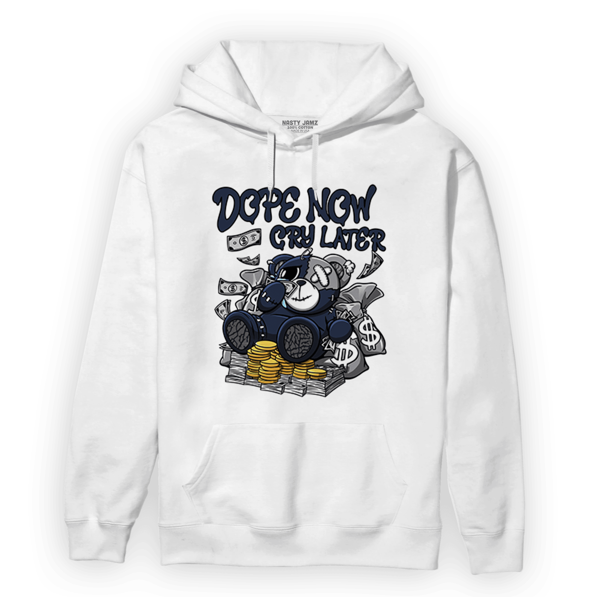 White Navy 3s Hoodie Match Money Cry BER - NastyJamz