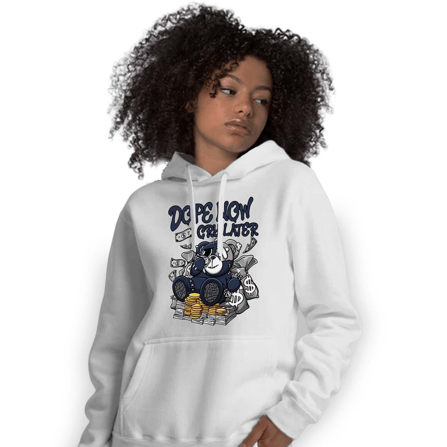 White Navy 3s Hoodie Match Money Cry BER - NastyJamz