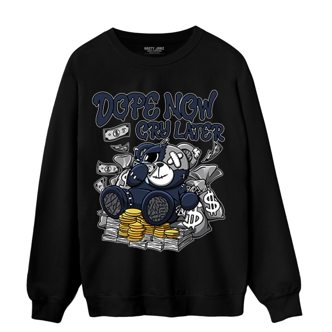 White Navy 3s Sweatshirt Match Money Cry BER - NastyJamz