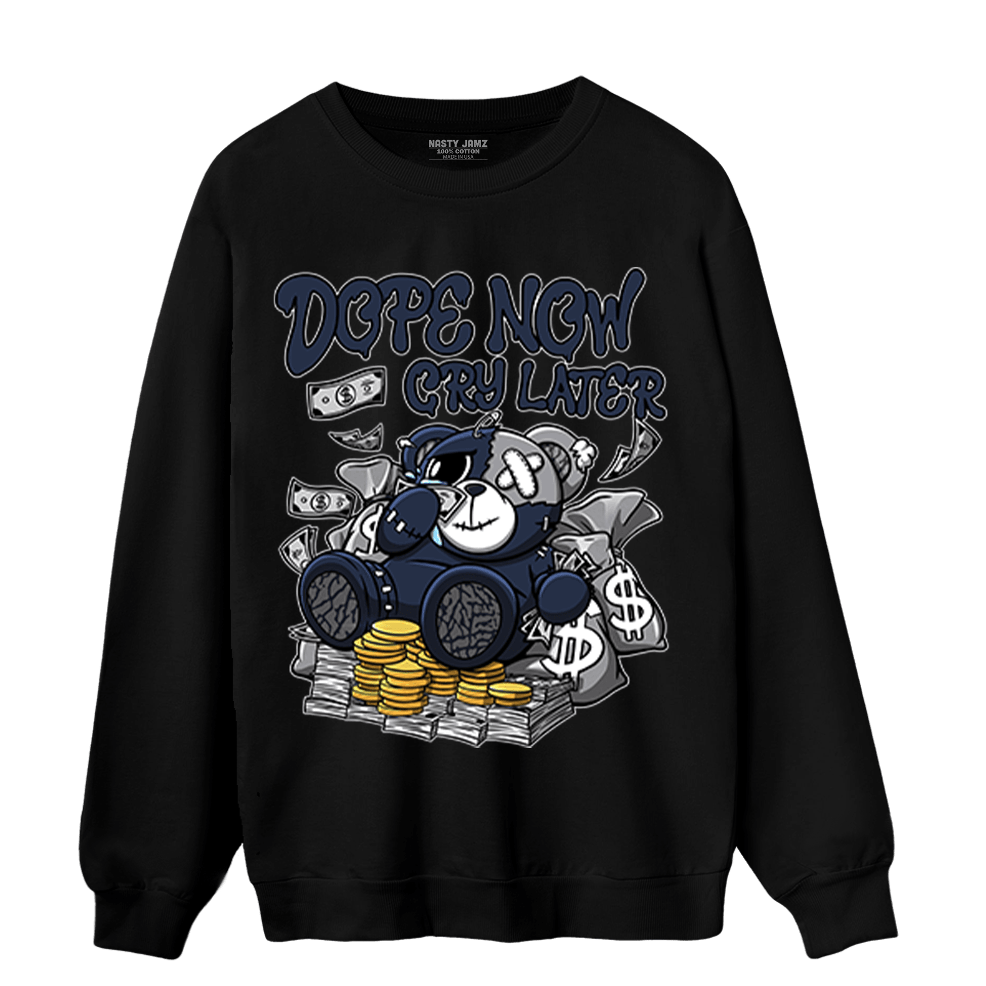 White Navy 3s Sweatshirt Match Money Cry BER - NastyJamz
