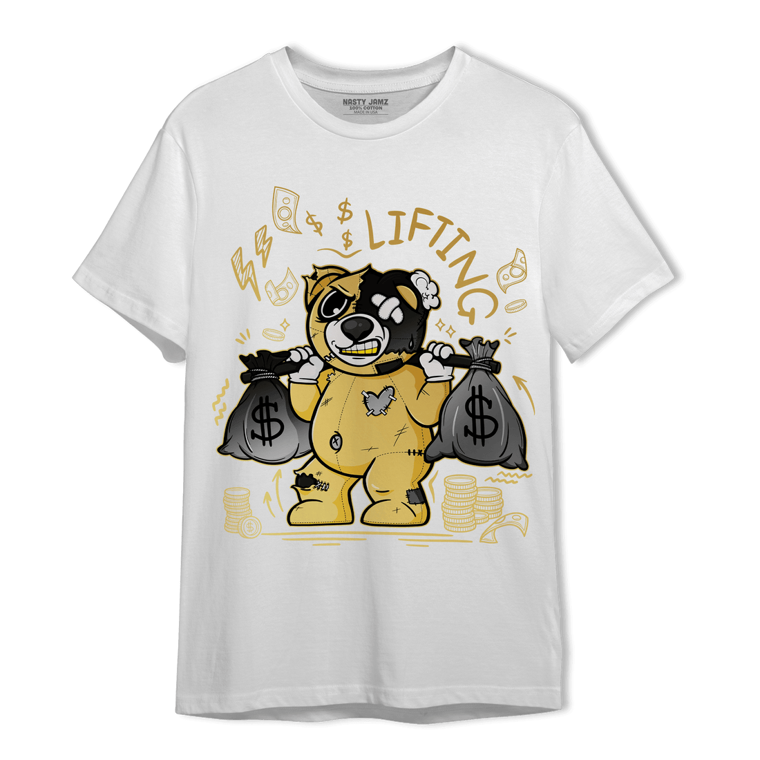 Mid SE Black Gold 1s T Shirt Match Money Lifting BER - NastyJamz