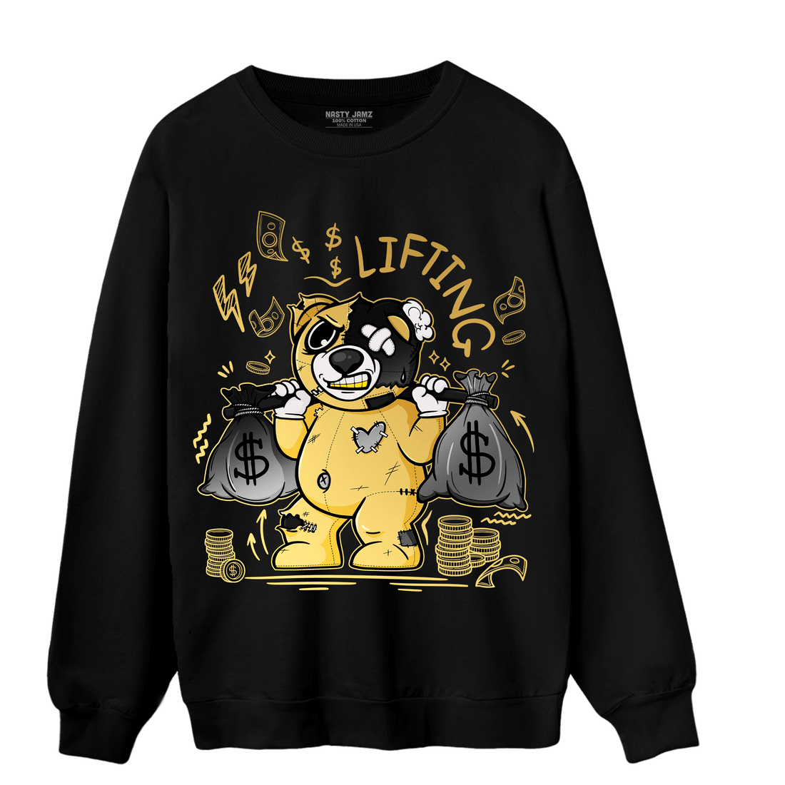 Mid SE Black Gold 1s Sweatshirt Match Money Lifting BER - NastyJamz