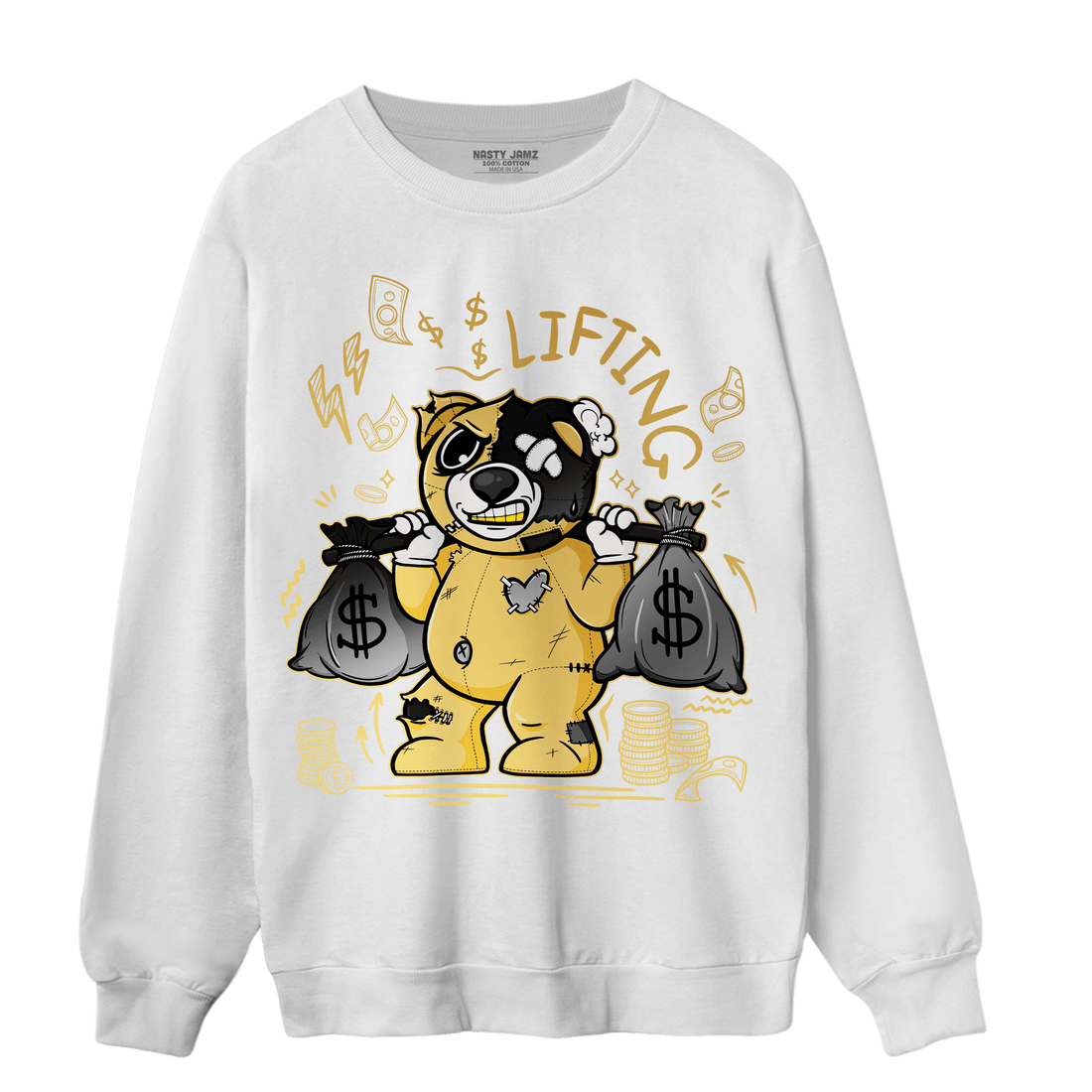 Mid SE Black Gold 1s Sweatshirt Match Money Lifting BER - NastyJamz