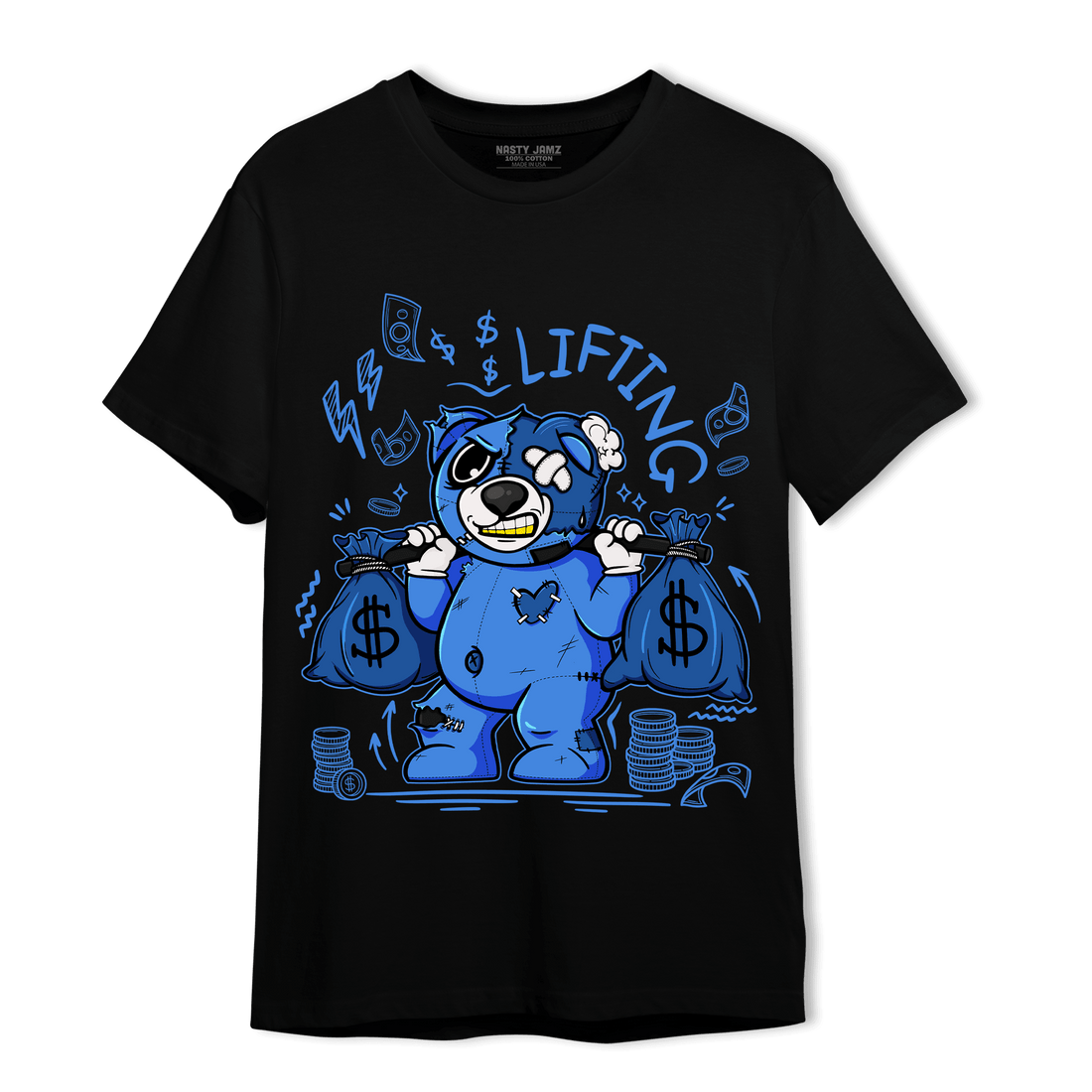 University Blue Toe 1s T Shirt Match Money Lifting BER - NastyJamz