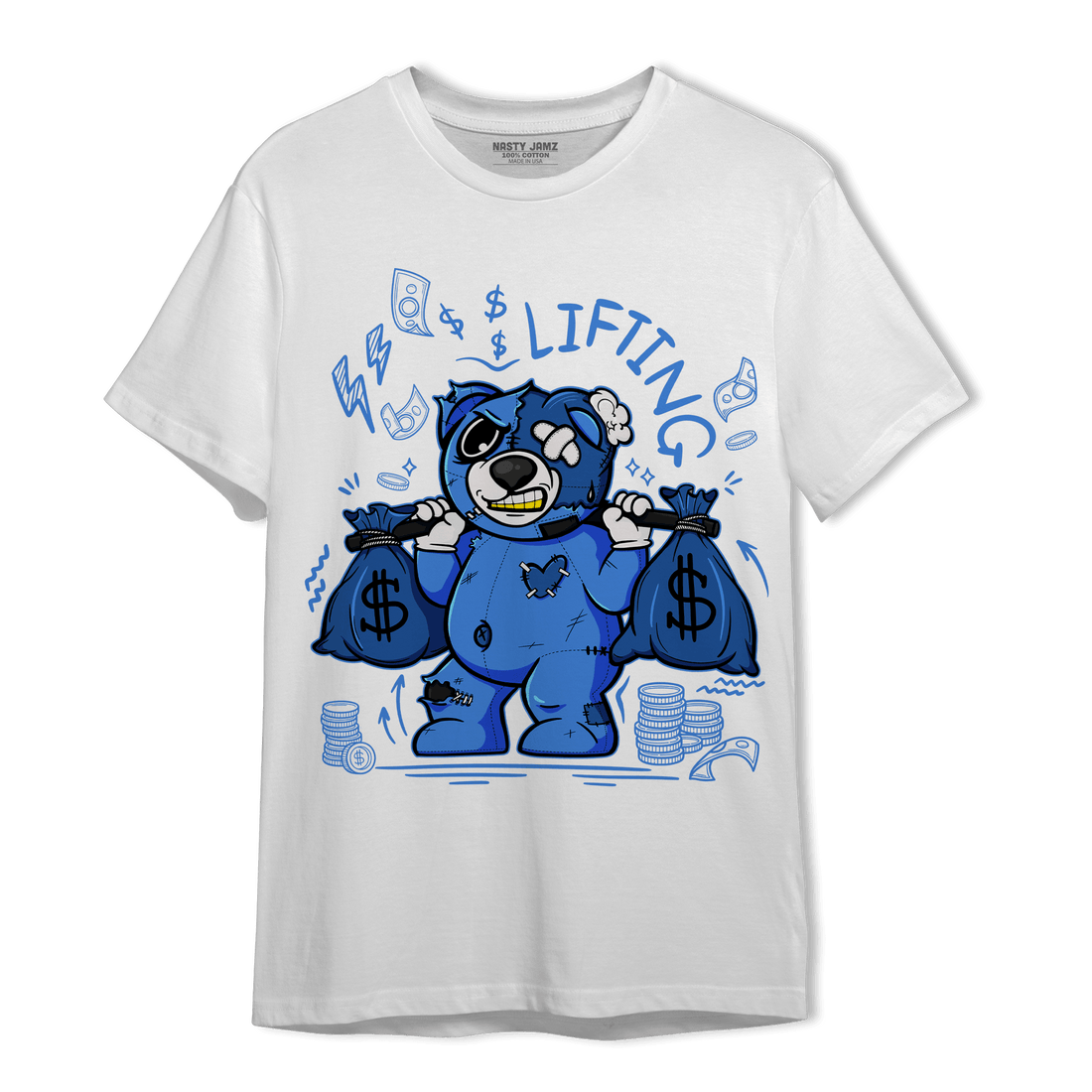 University Blue Toe 1s T Shirt Match Money Lifting BER - NastyJamz