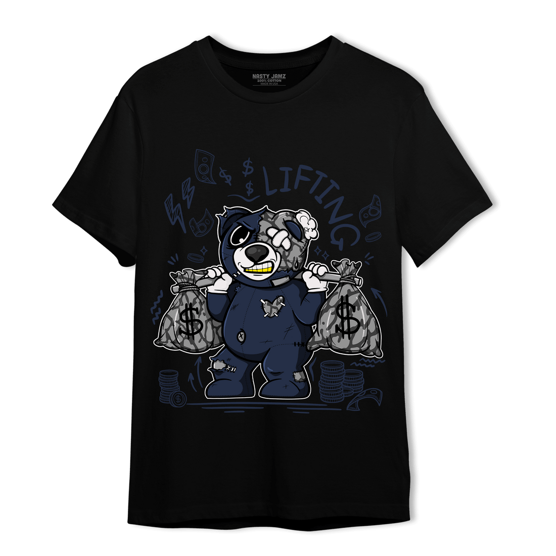 White Navy 3s T Shirt Match Money Lifting BER - NastyJamz