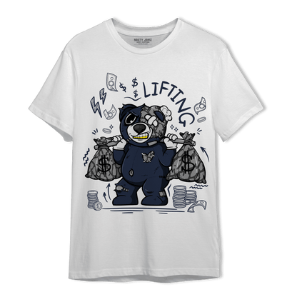 White Navy 3s T Shirt Match Money Lifting BER - NastyJamz