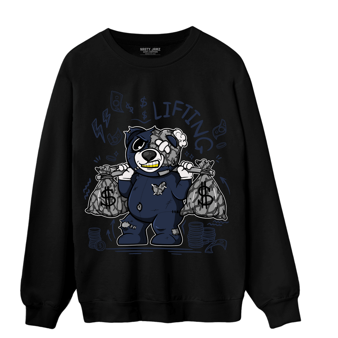 White Navy 3s Sweatshirt Match Money Lifting BER - NastyJamz