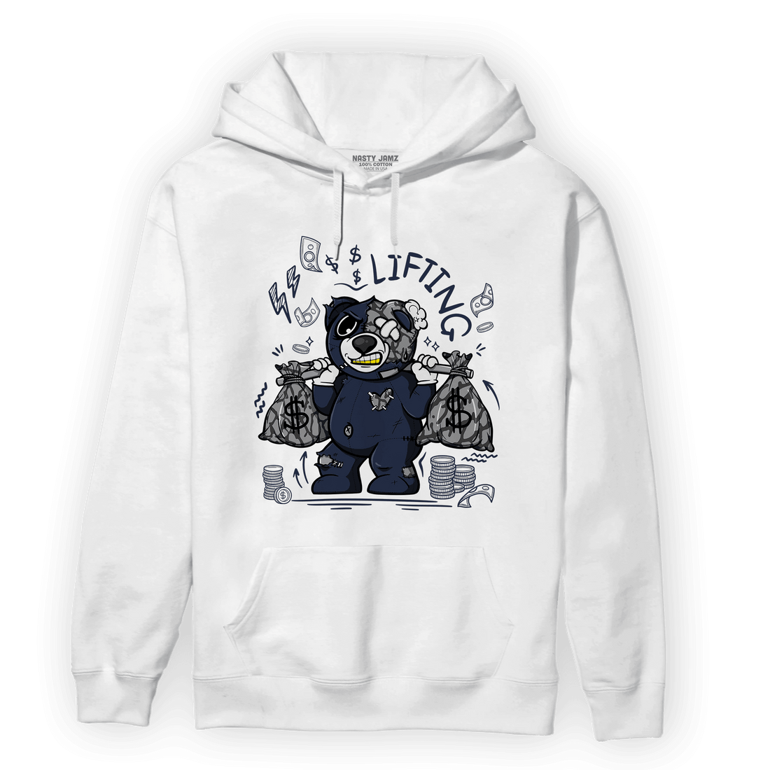 White Navy 3s Hoodie Match Money Lifting BER - NastyJamz