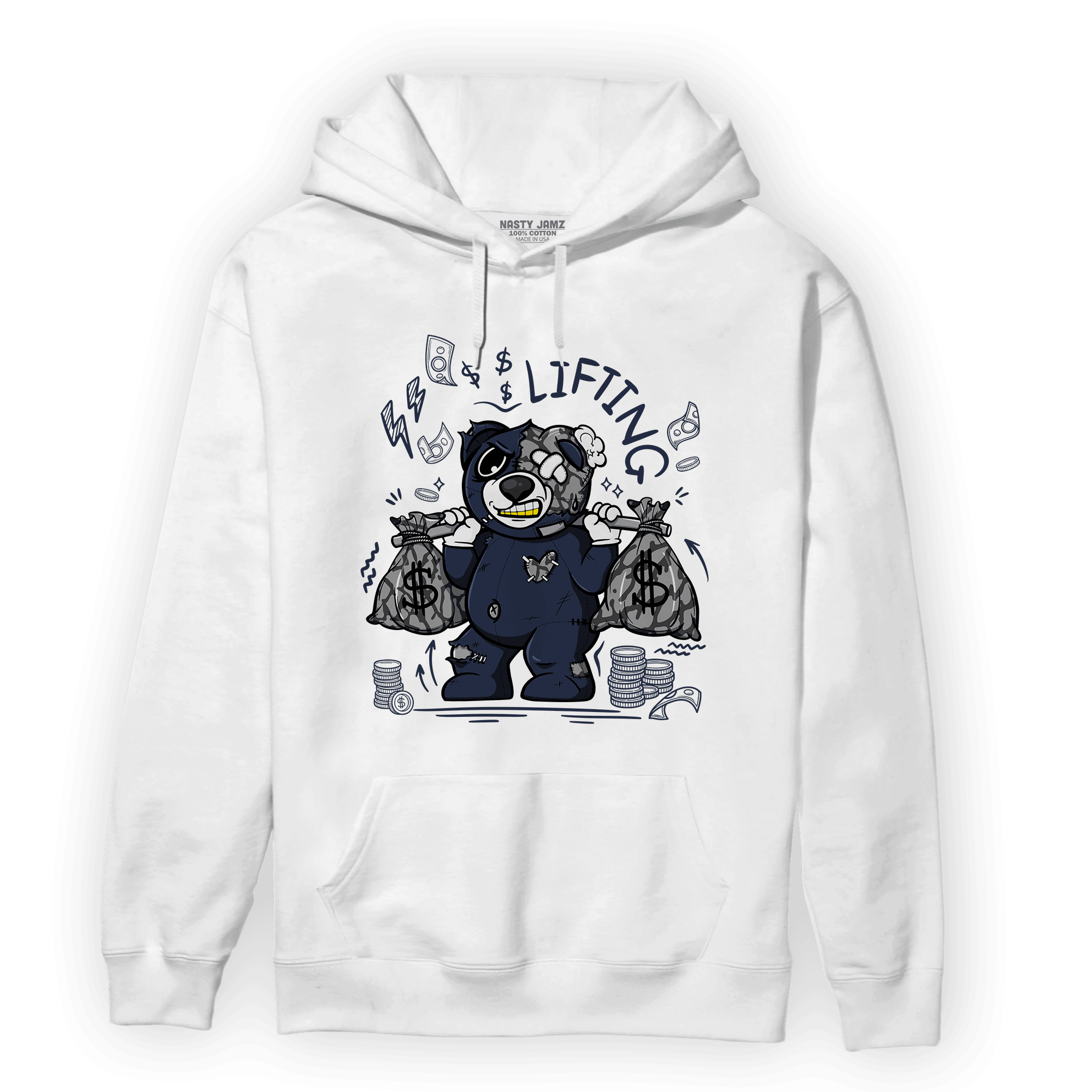 White Navy 3s Hoodie Match Money Lifting BER - NastyJamz