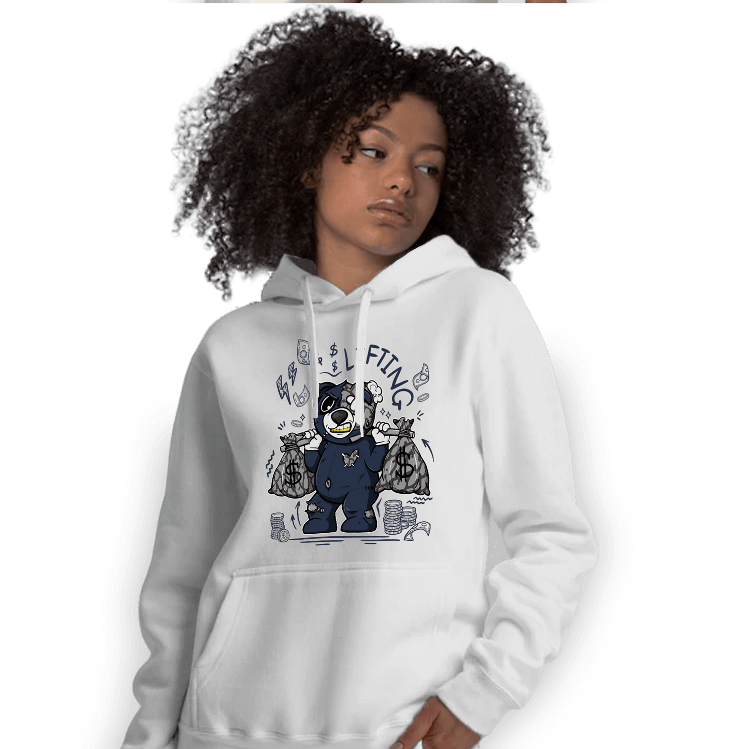 White Navy 3s Hoodie Match Money Lifting BER - NastyJamz
