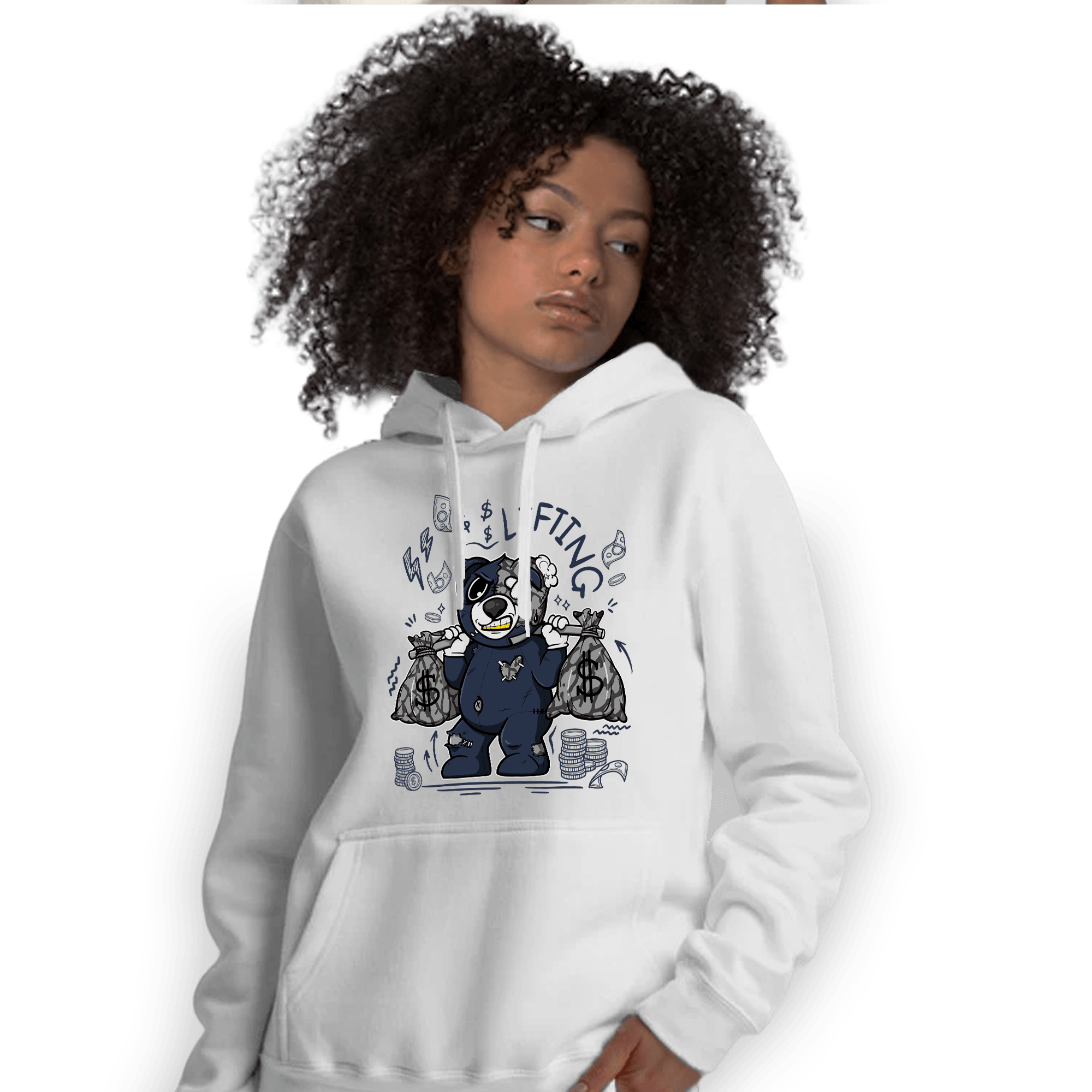 White Navy 3s Hoodie Match Money Lifting BER - NastyJamz