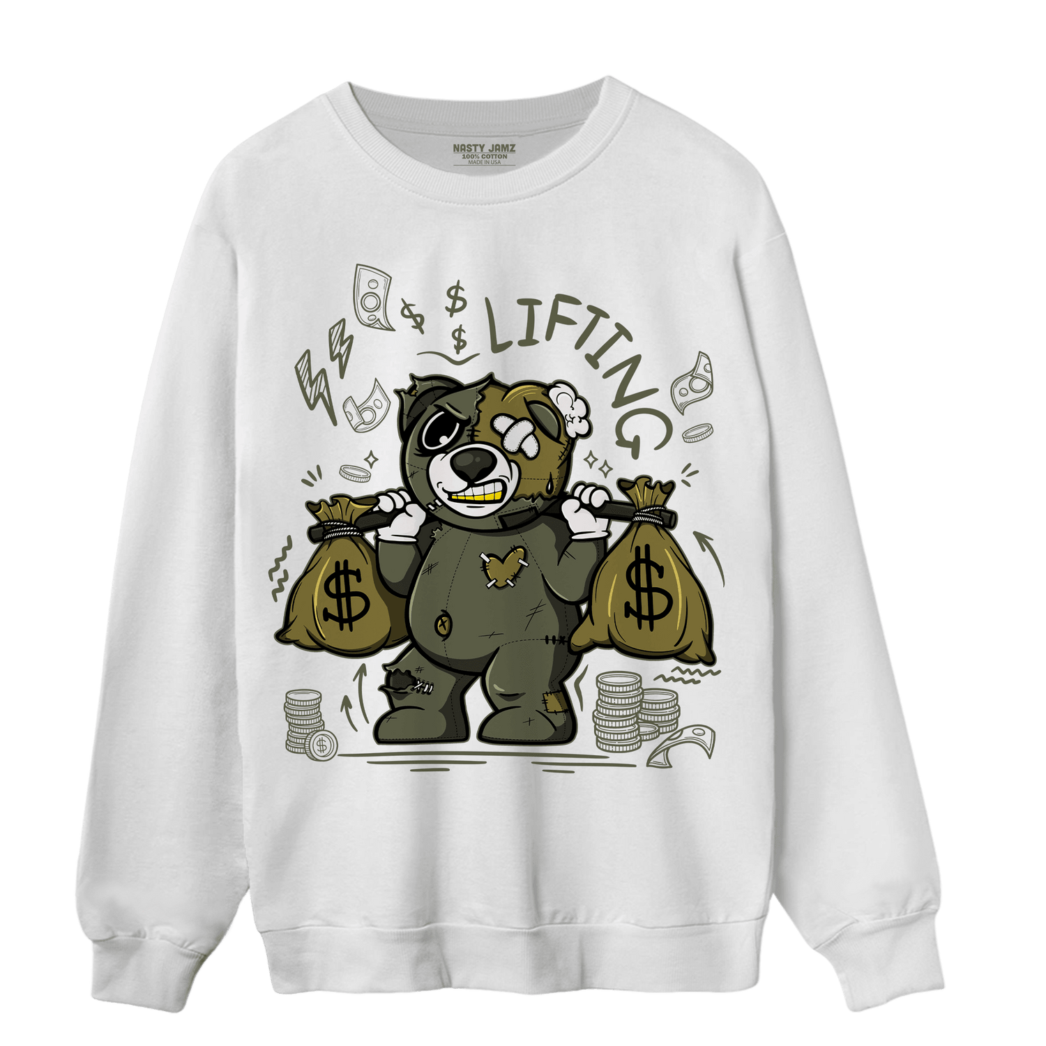 SE Craft Medium Olive 4s Sweatshirt Match Money Lifting BER - NastyJamz
