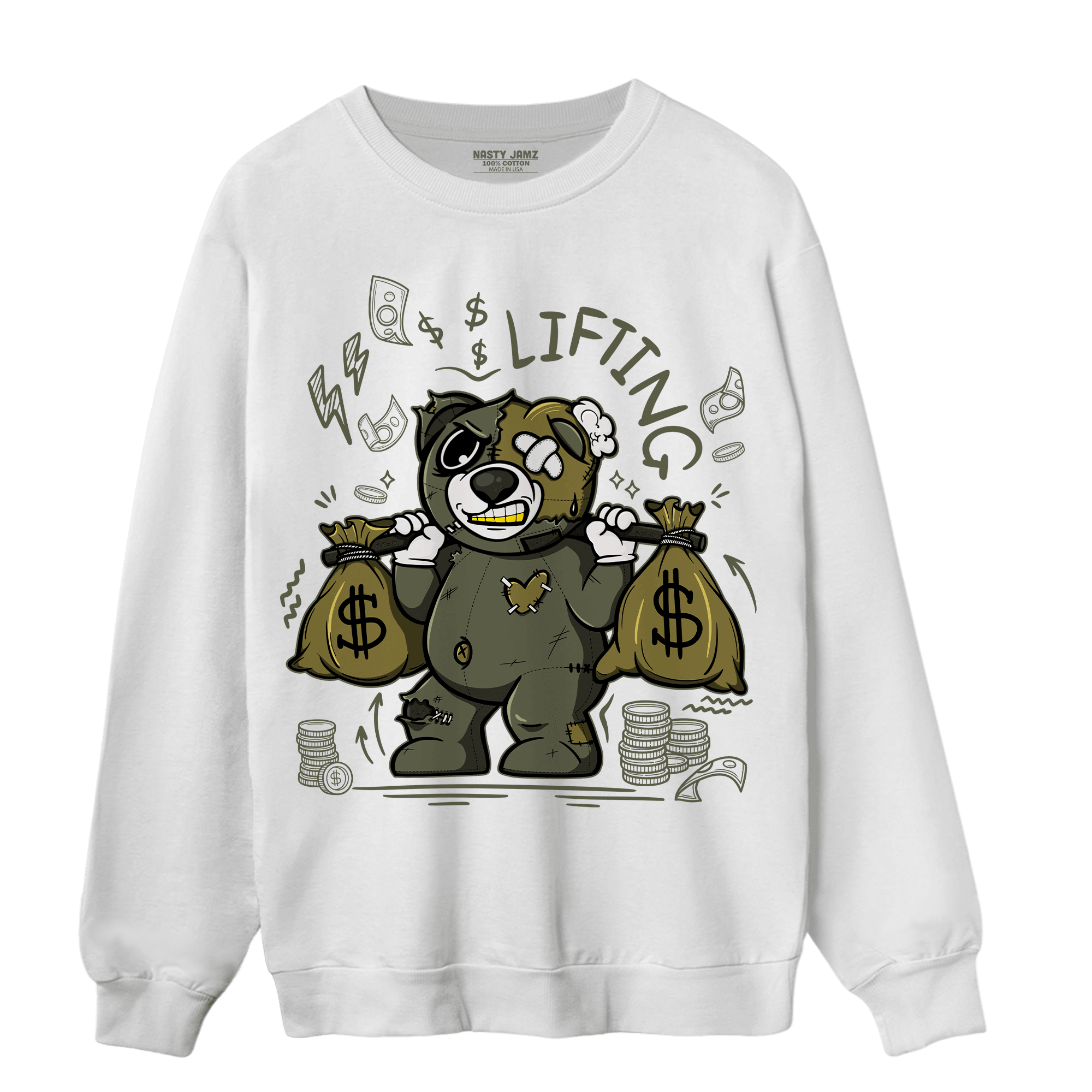SE Craft Medium Olive 4s Sweatshirt Match Money Lifting BER - NastyJamz