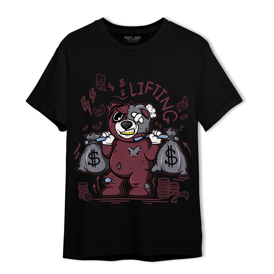Burgundy 5s T Shirt Match Money Lifting BER - NastyJamz