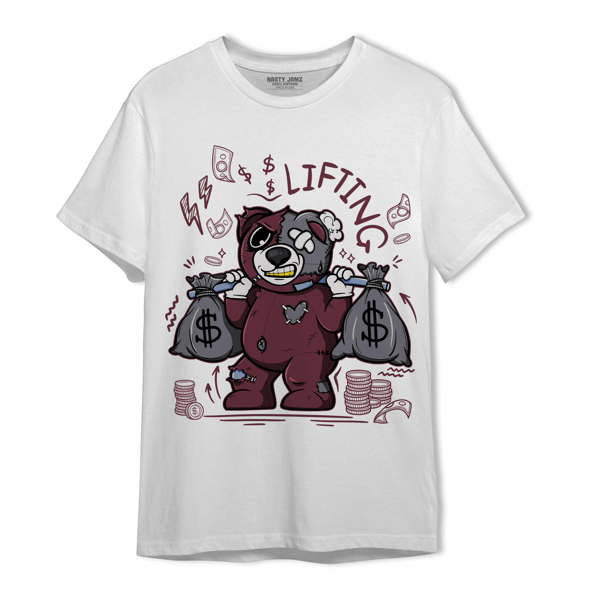 Burgundy 5s T Shirt Match Money Lifting BER - NastyJamz