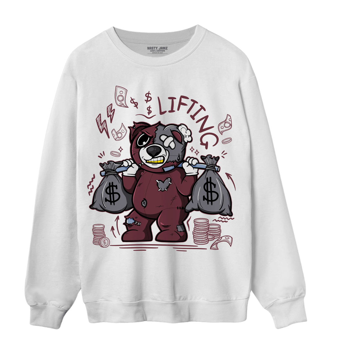 Burgundy 5s Sweatshirt Match Money Lifting BER - NastyJamz