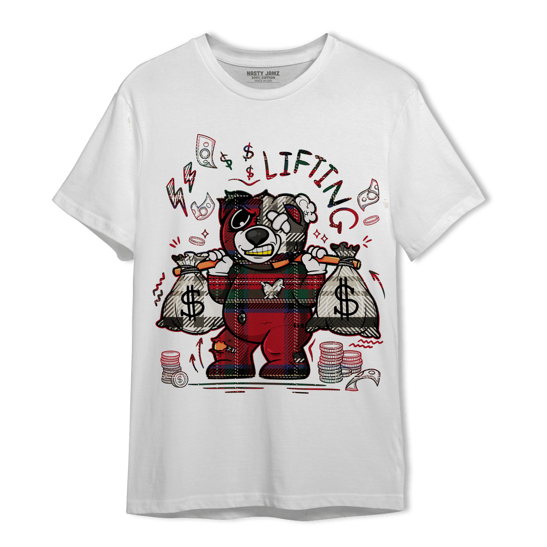 Plaid 5s T Shirt Match Money Lifting BER - NastyJamz