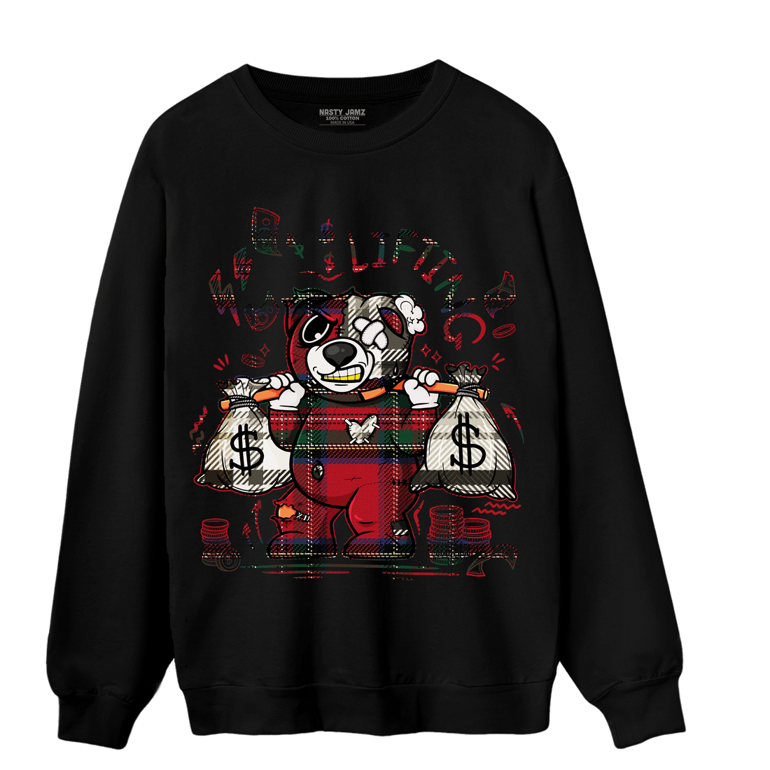 Plaid 5s Sweatshirt Match Money Lifting BER - NastyJamz
