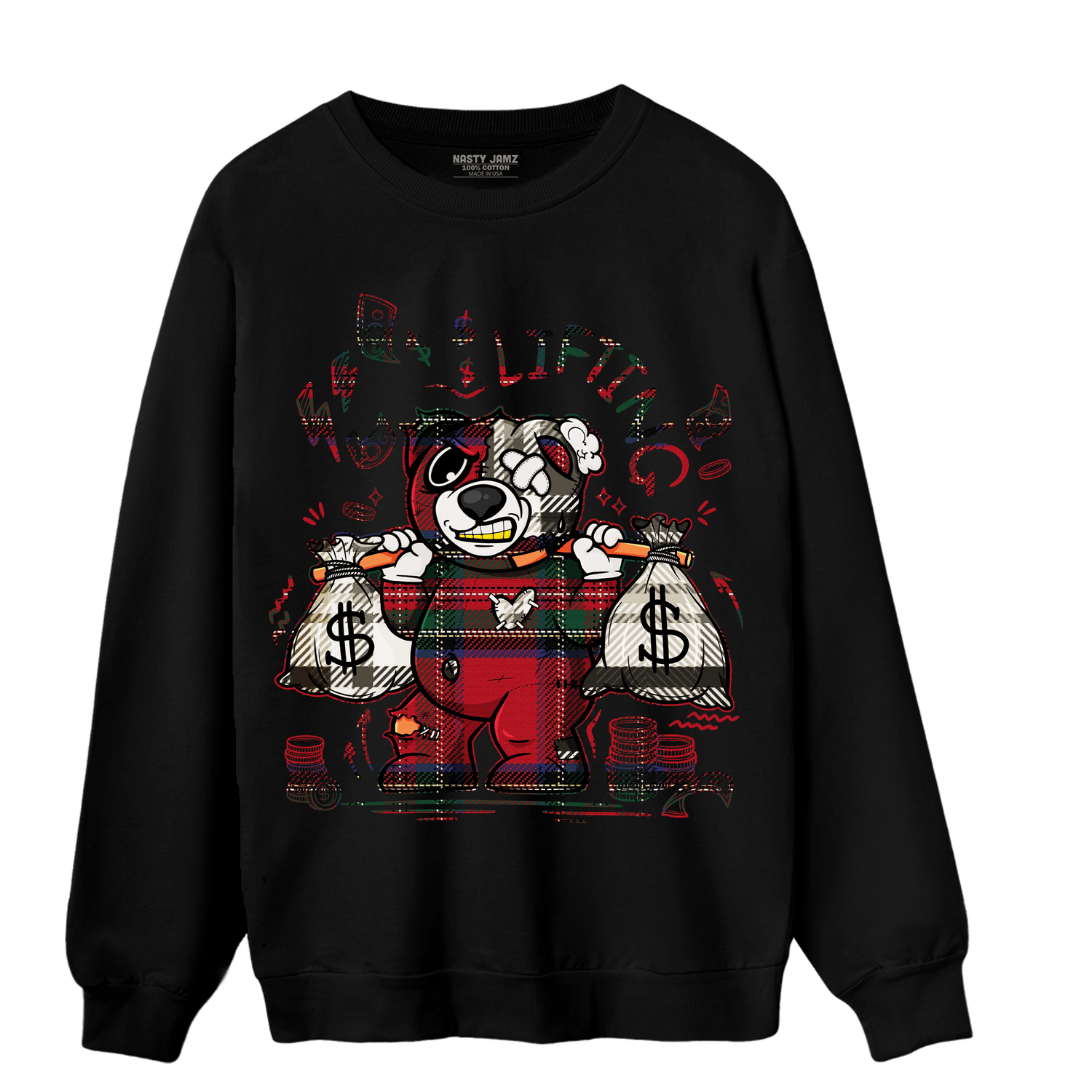 Plaid 5s Sweatshirt Match Money Lifting BER - NastyJamz