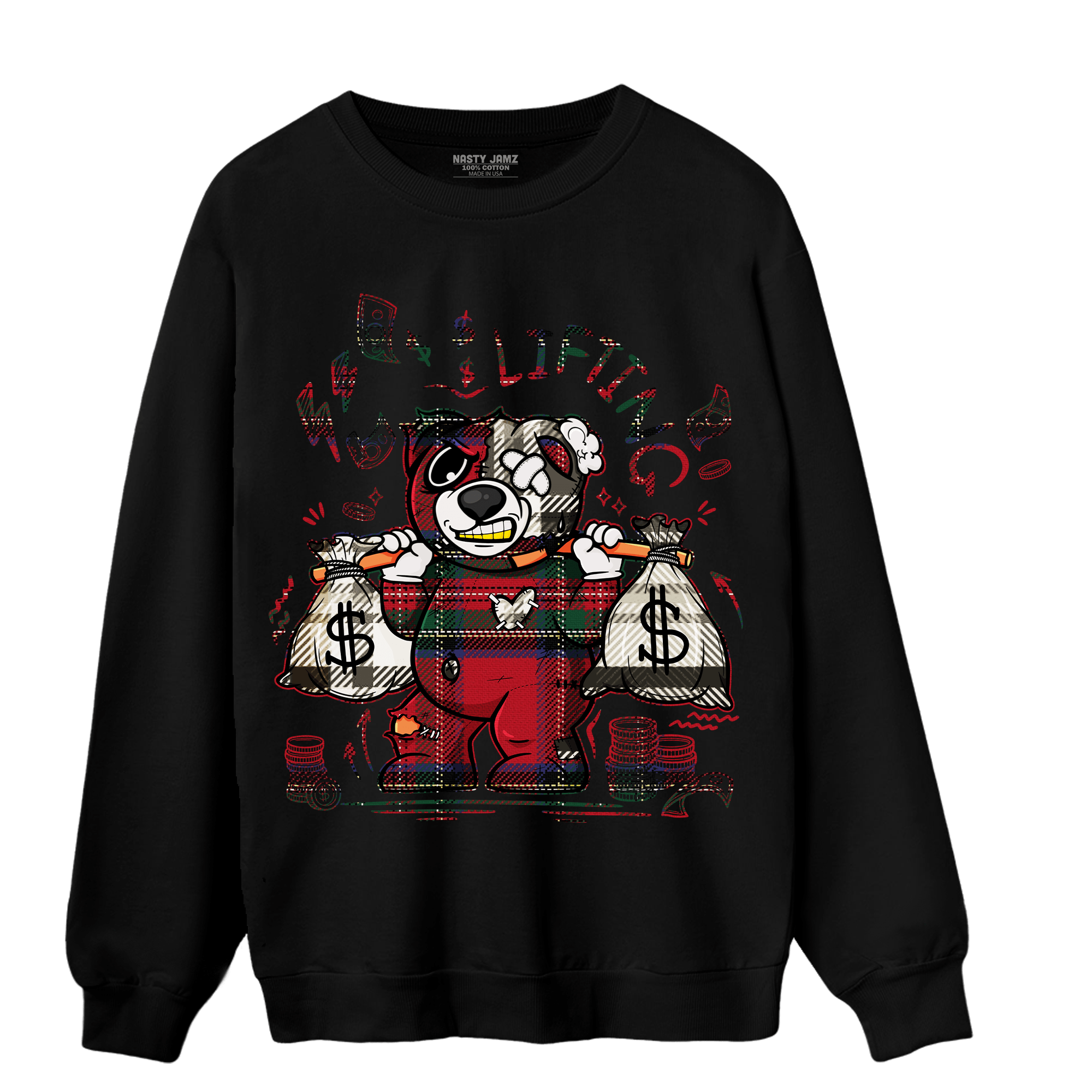 Plaid 5s Sweatshirt Match Money Lifting BER - NastyJamz