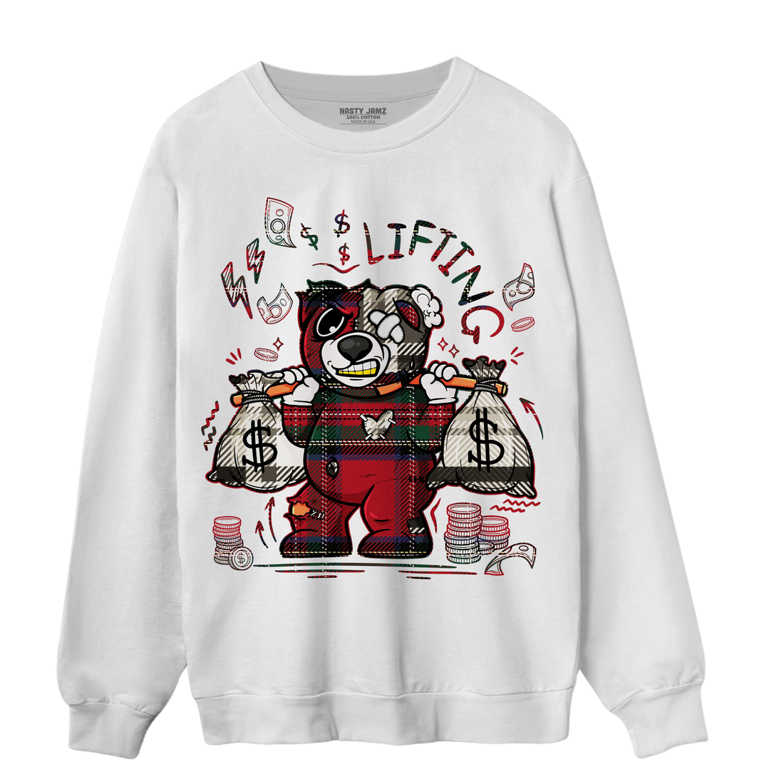 Plaid 5s Sweatshirt Match Money Lifting BER - NastyJamz