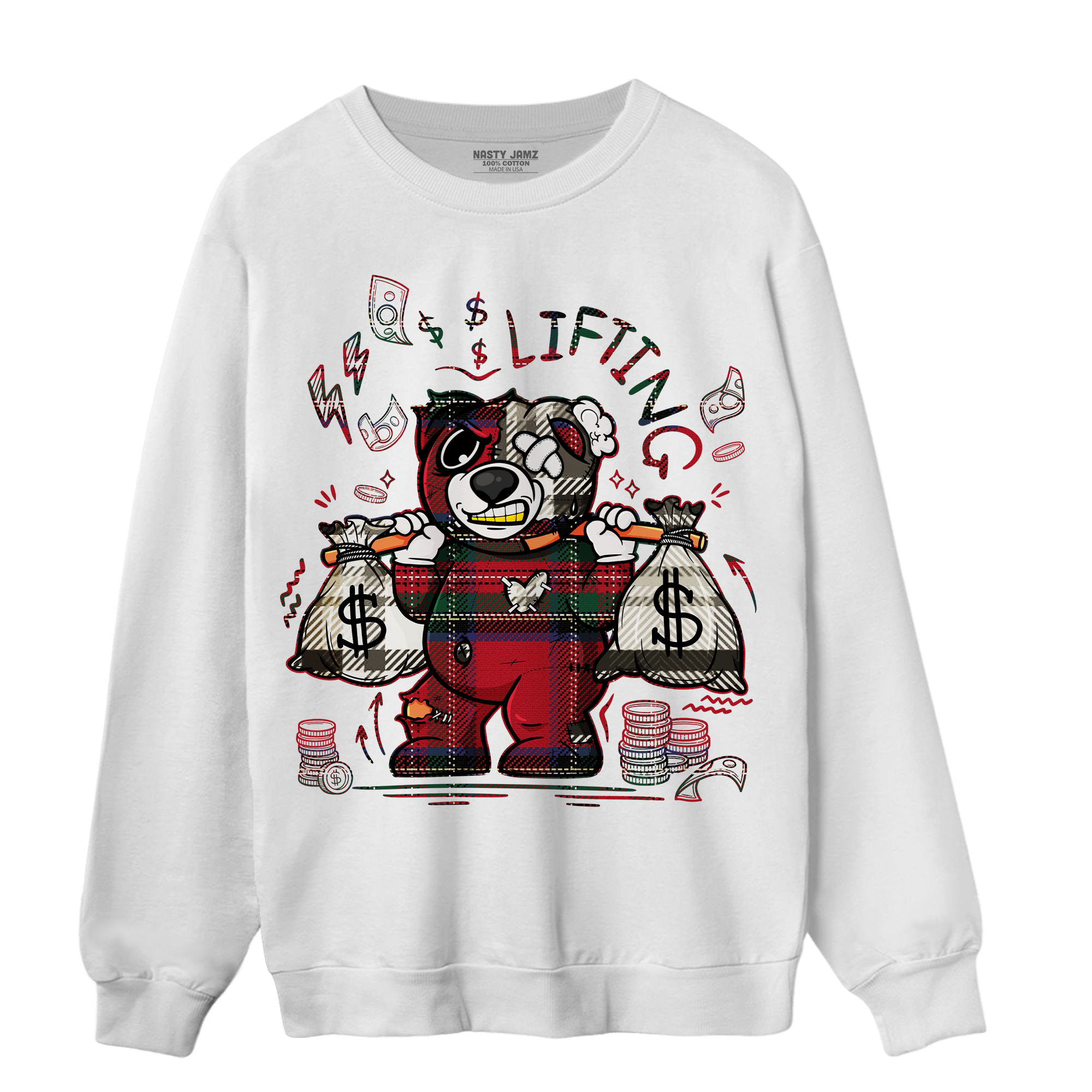 Plaid 5s Sweatshirt Match Money Lifting BER - NastyJamz