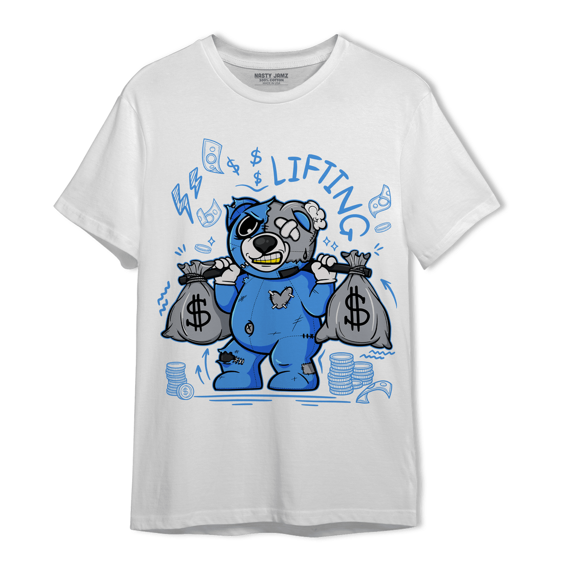 University Blue 5s T Shirt Match Money Lifting BER - NastyJamz