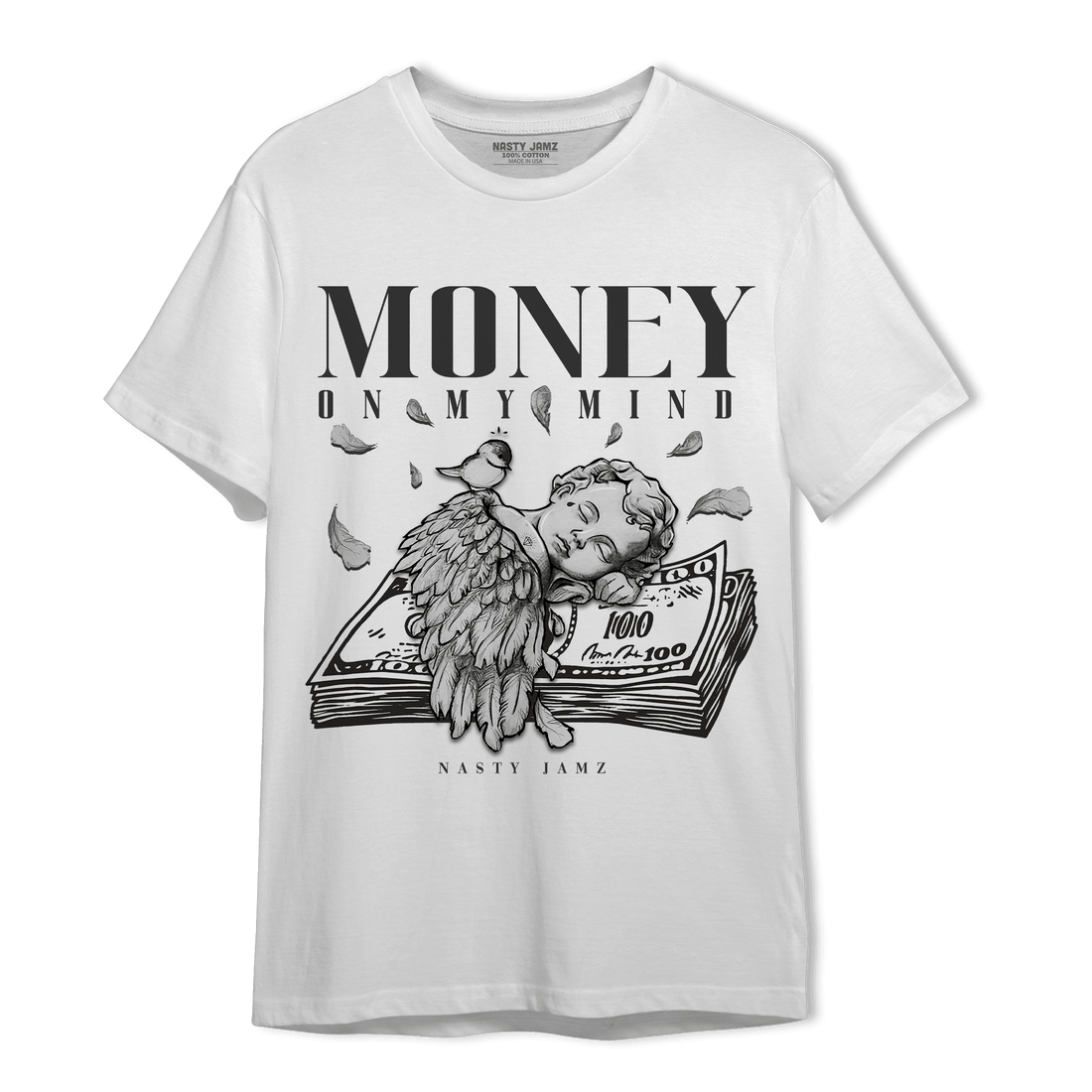 Black White 14s T Shirt Match Money On My Mind Angel - NastyJamz